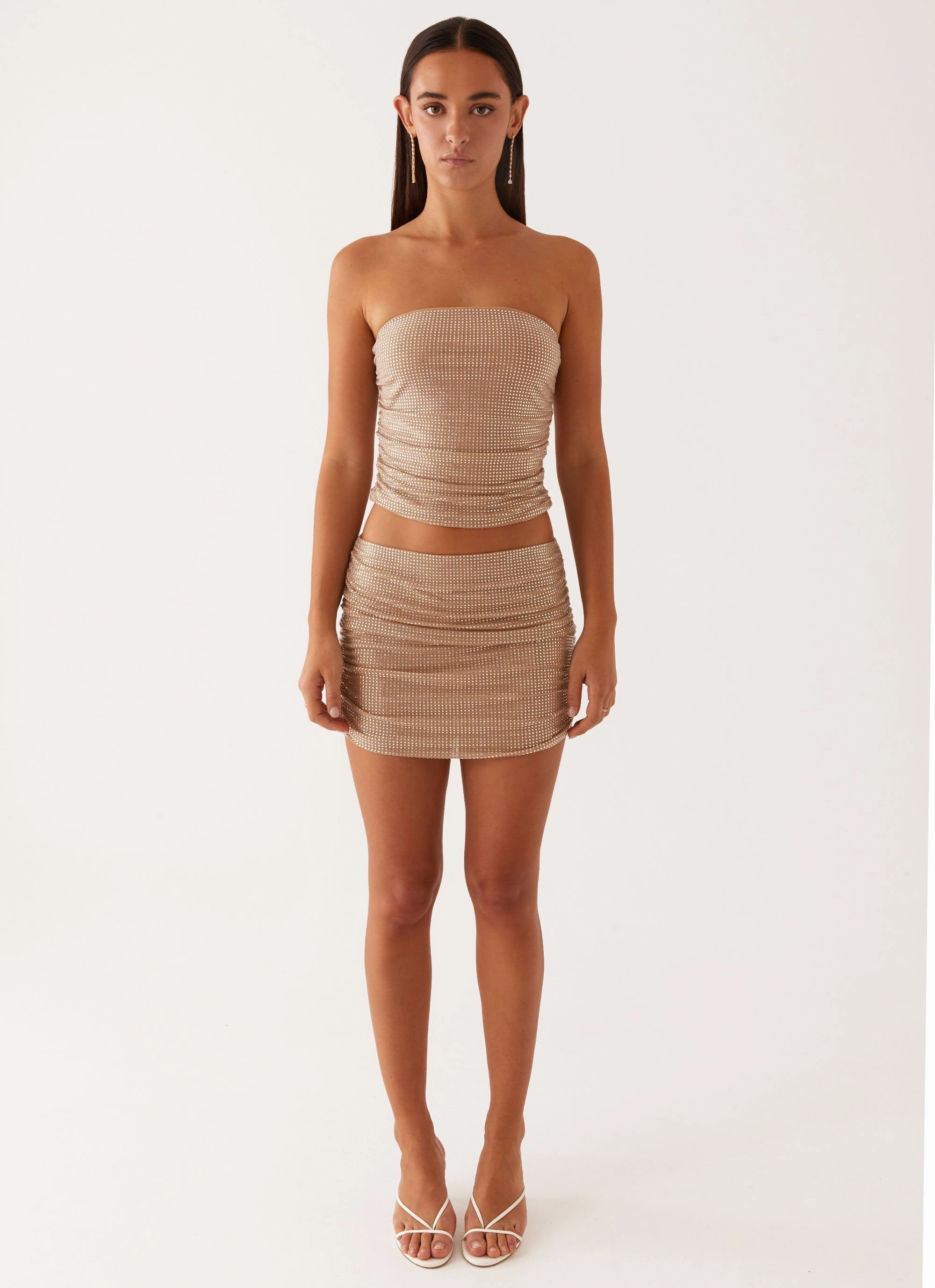 Scalloped-Edge Youthful Feel Brightside Rhinestone Mini Skirt - Silver