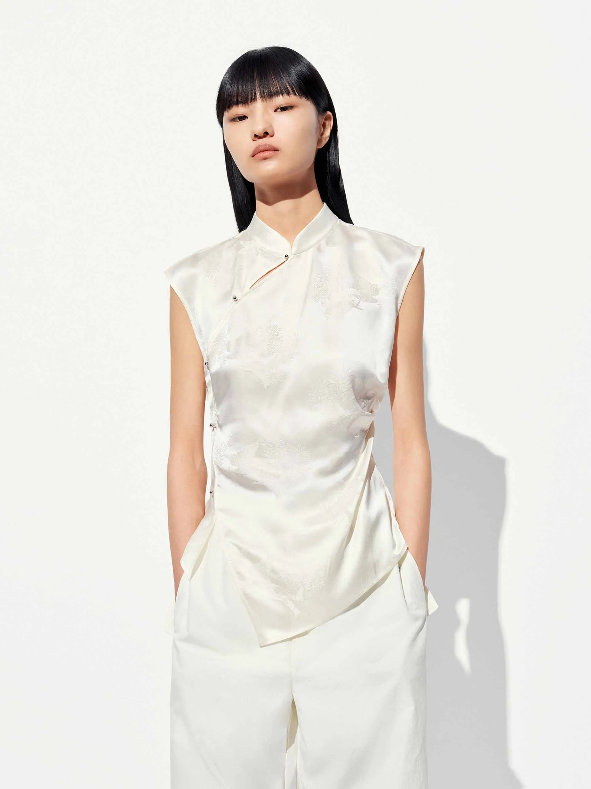 Waisted Stand Collar Blouse Non Iron Material