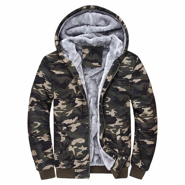 West Louis? Winter Thick Fleece Camo Hoodie Comfy Layers