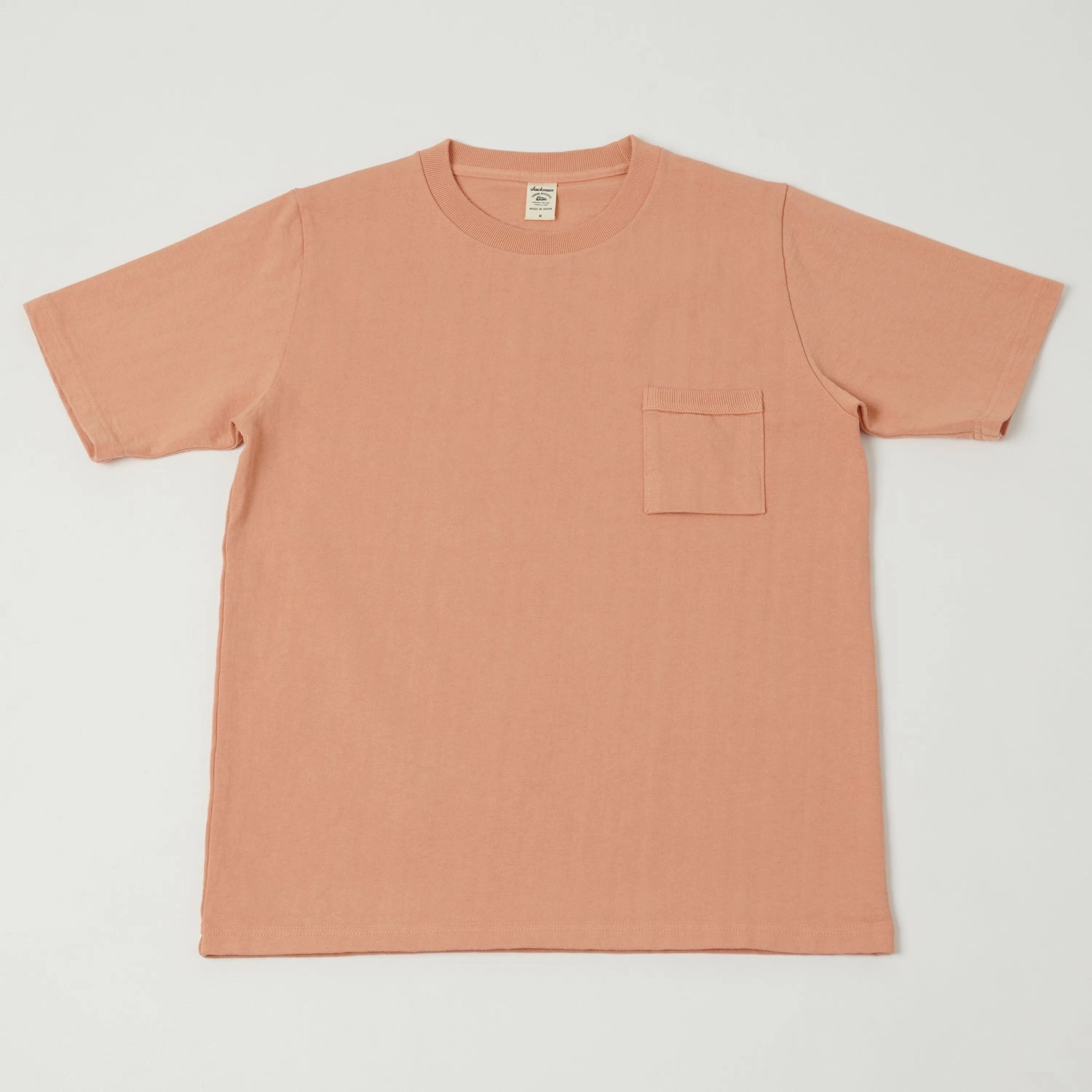 Tight Fit Soft Brushed Finish Jackman Dotsume Pocket T-Shirt - Coral