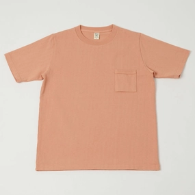 Tight Fit Soft Brushed Finish Jackman Dotsume Pocket T-Shirt - Coral