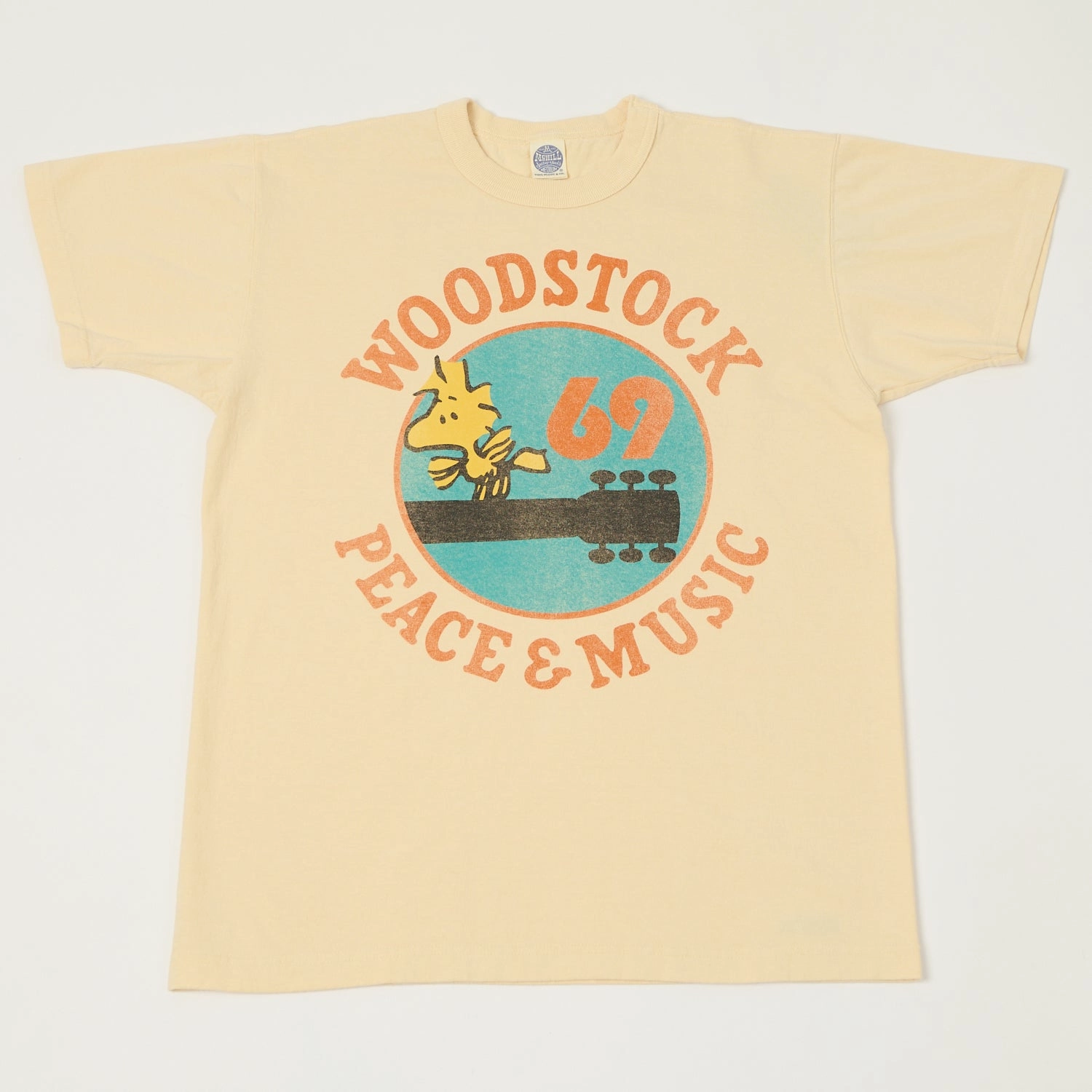 TOYS McCOY Snoopy 'Woodstock Peace & Music' T-Shirt - Natural MinimalistDesign Garment Washed Texture