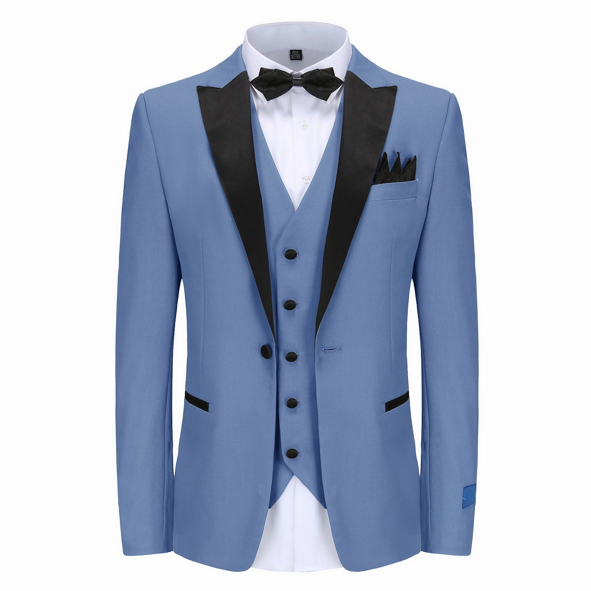 Premium Construction Sharp and Stylish Men's Slim-Fit 3PC Satin Peak Lapel Tuxedo
