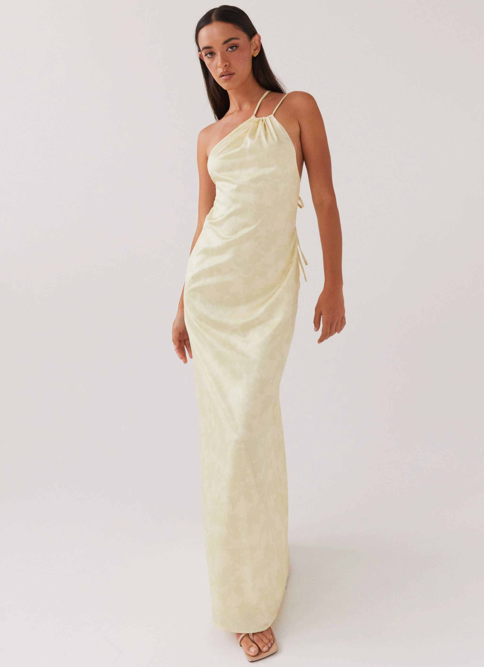 Liliana One Shoulder Maxi Dress - Yellow Floral Daily Mood