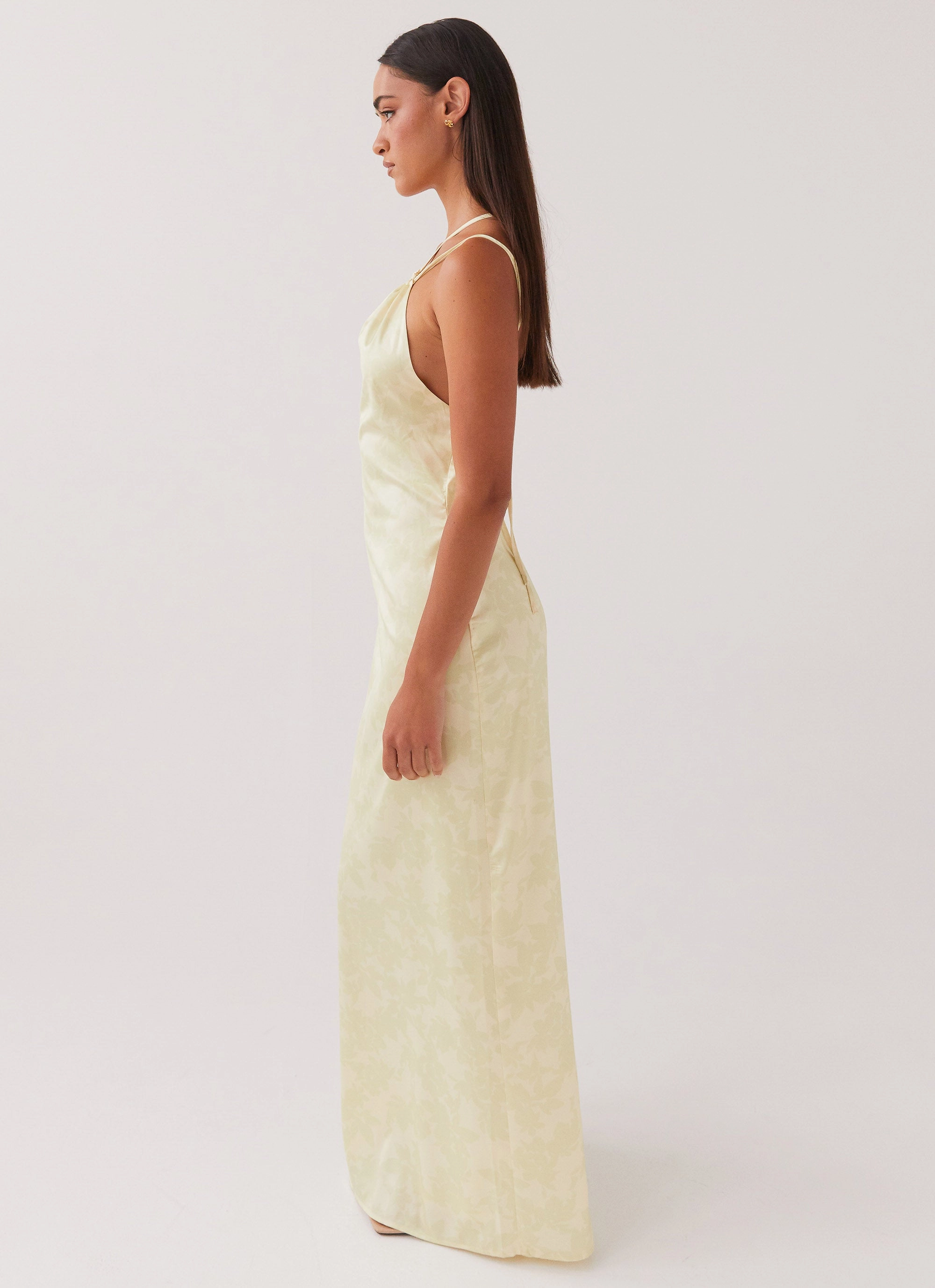 Liliana One Shoulder Maxi Dress - Yellow Floral Compact Fit