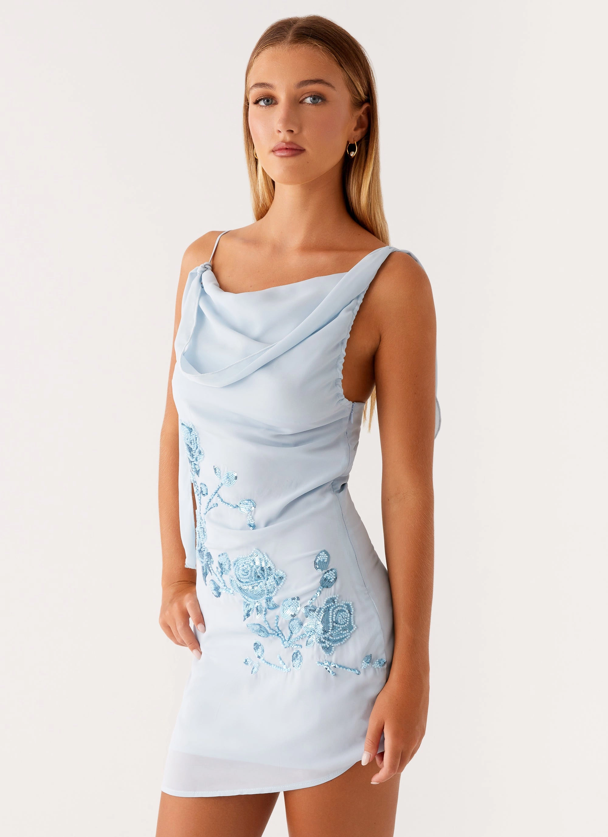 Lily Beaded Mini Dress - Pastel Blue Sunset Glow Breathable Layering
