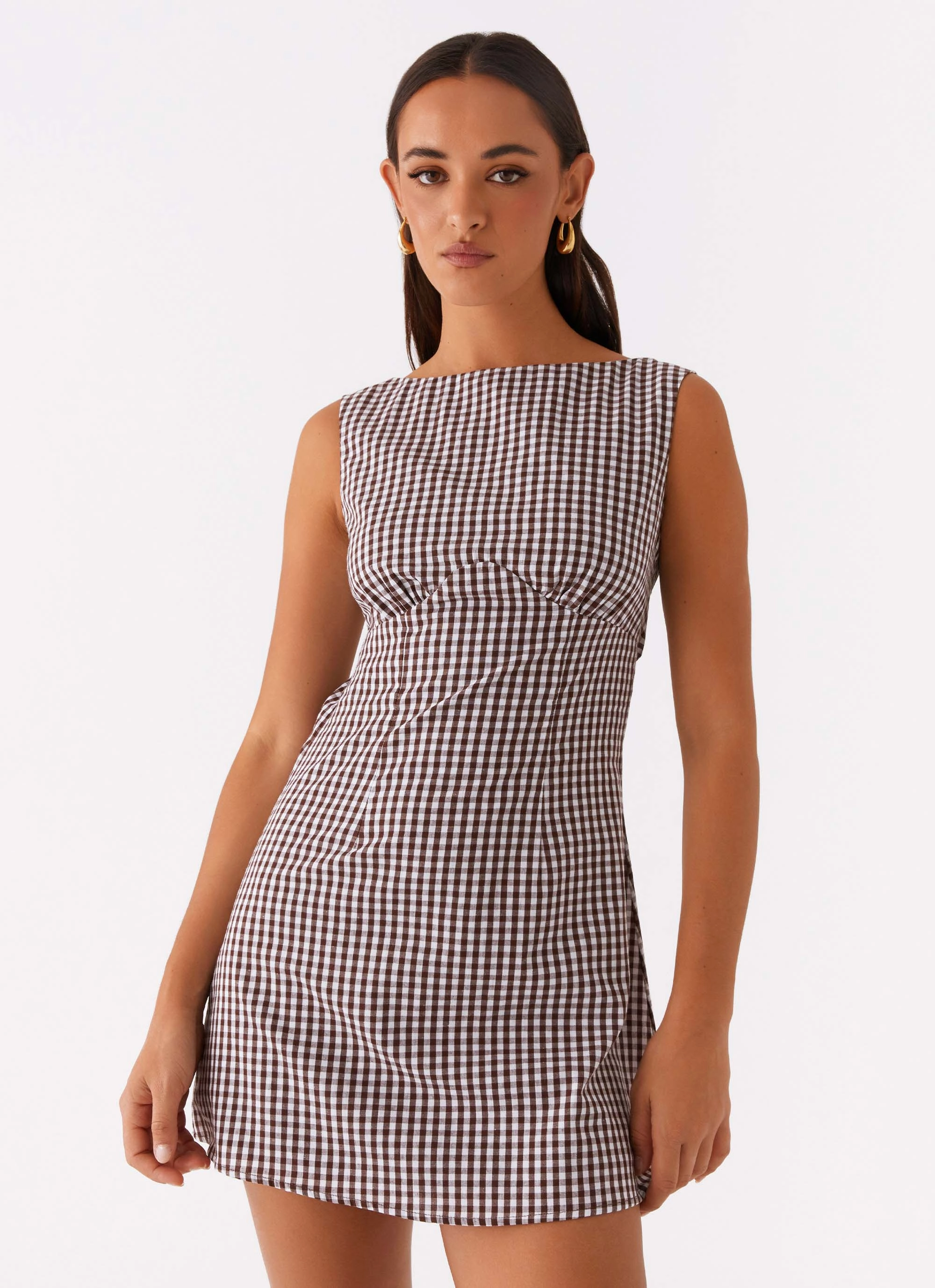 Lotus Tie Back Mini Dress - Chocolate Gingham Transitional-Wear Day Ready