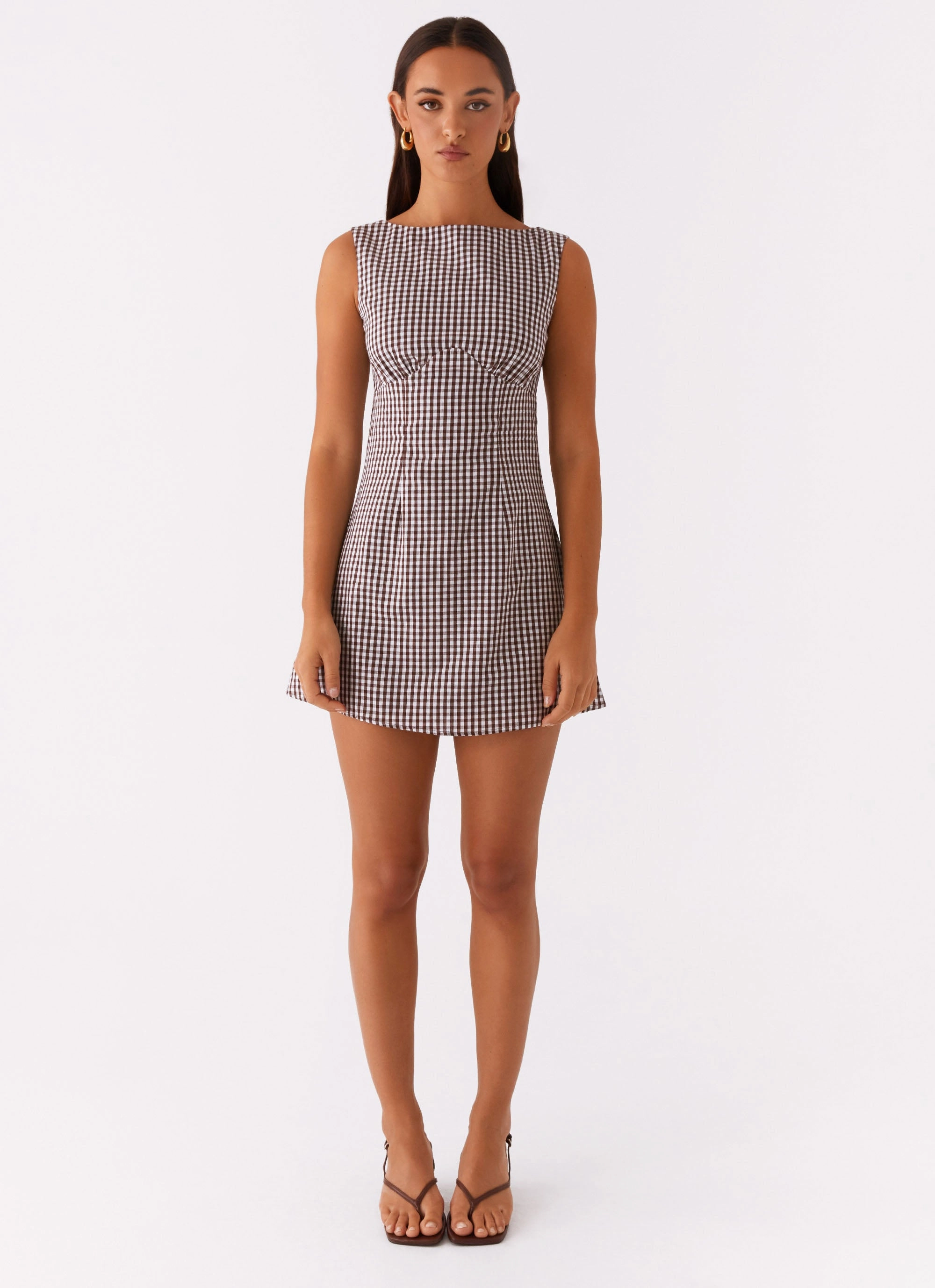 Lotus Tie Back Mini Dress - Chocolate Gingham Mood Edge
