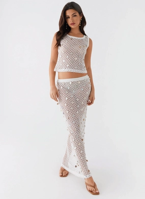 Lovina Shell Knit Maxi Skirt - White Casual Comfort Wear Formal Style