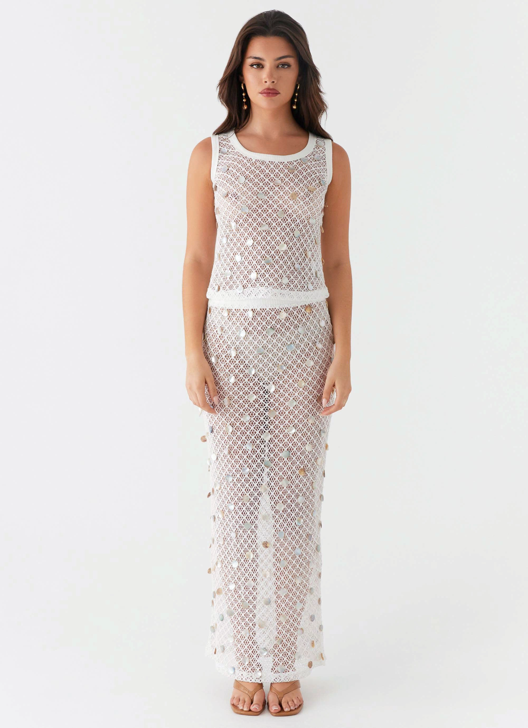 Floral Swing Fall Comfort Lovina Shell Knit Maxi Skirt - White