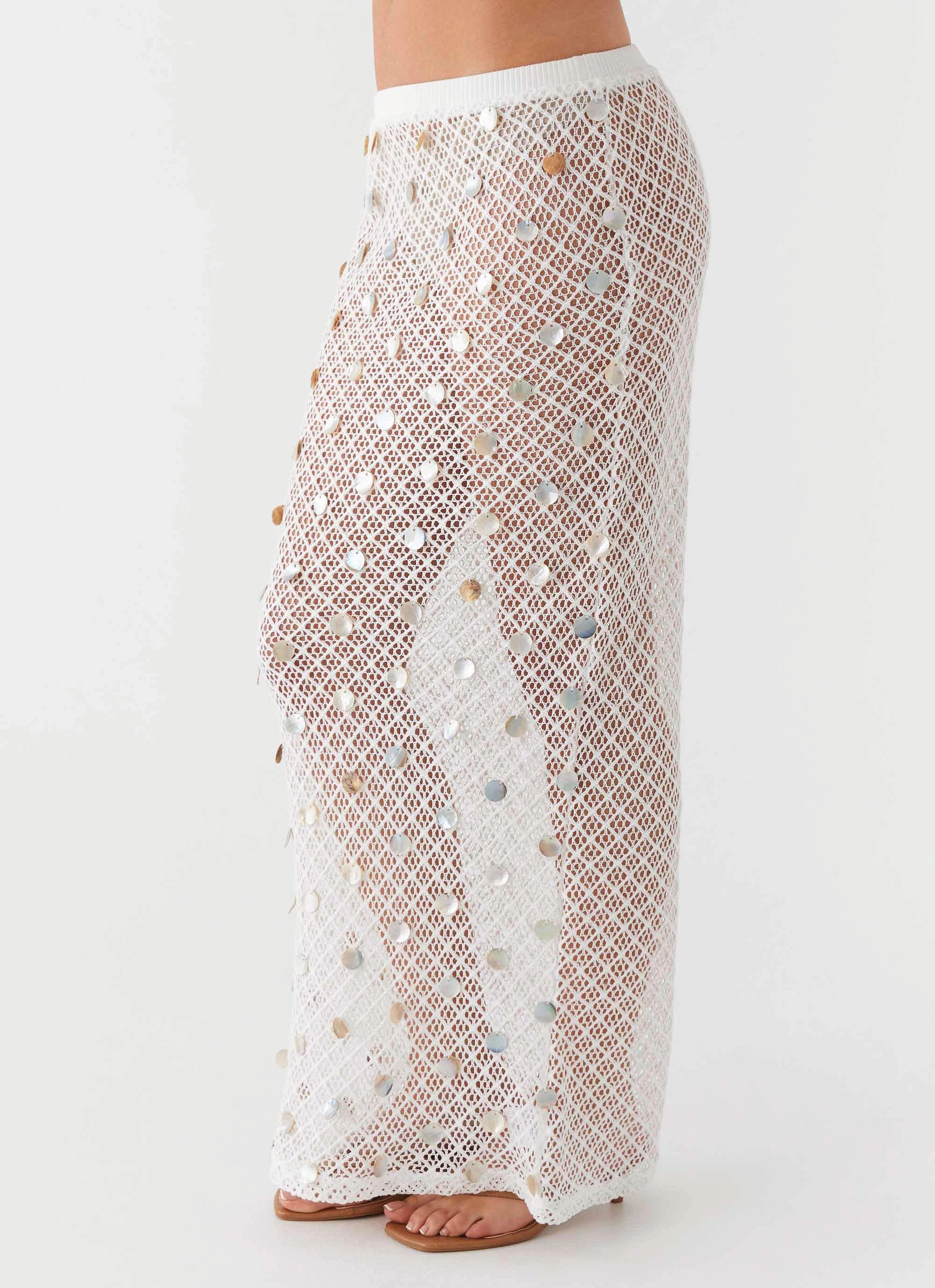 Lovina Shell Knit Maxi Skirt - White Classic A-line design
