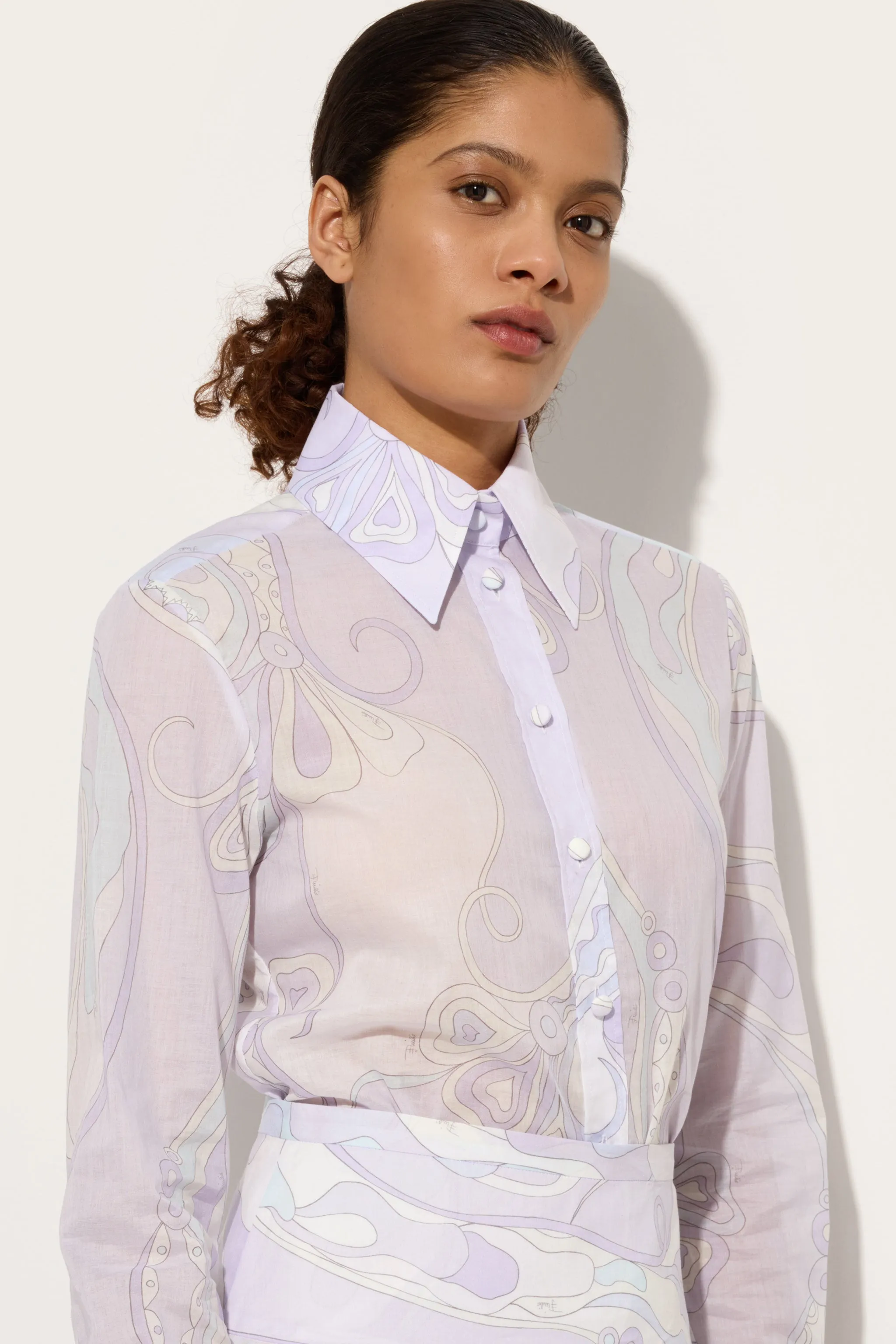 Orchidee Print Cotton Shirt Durable Material