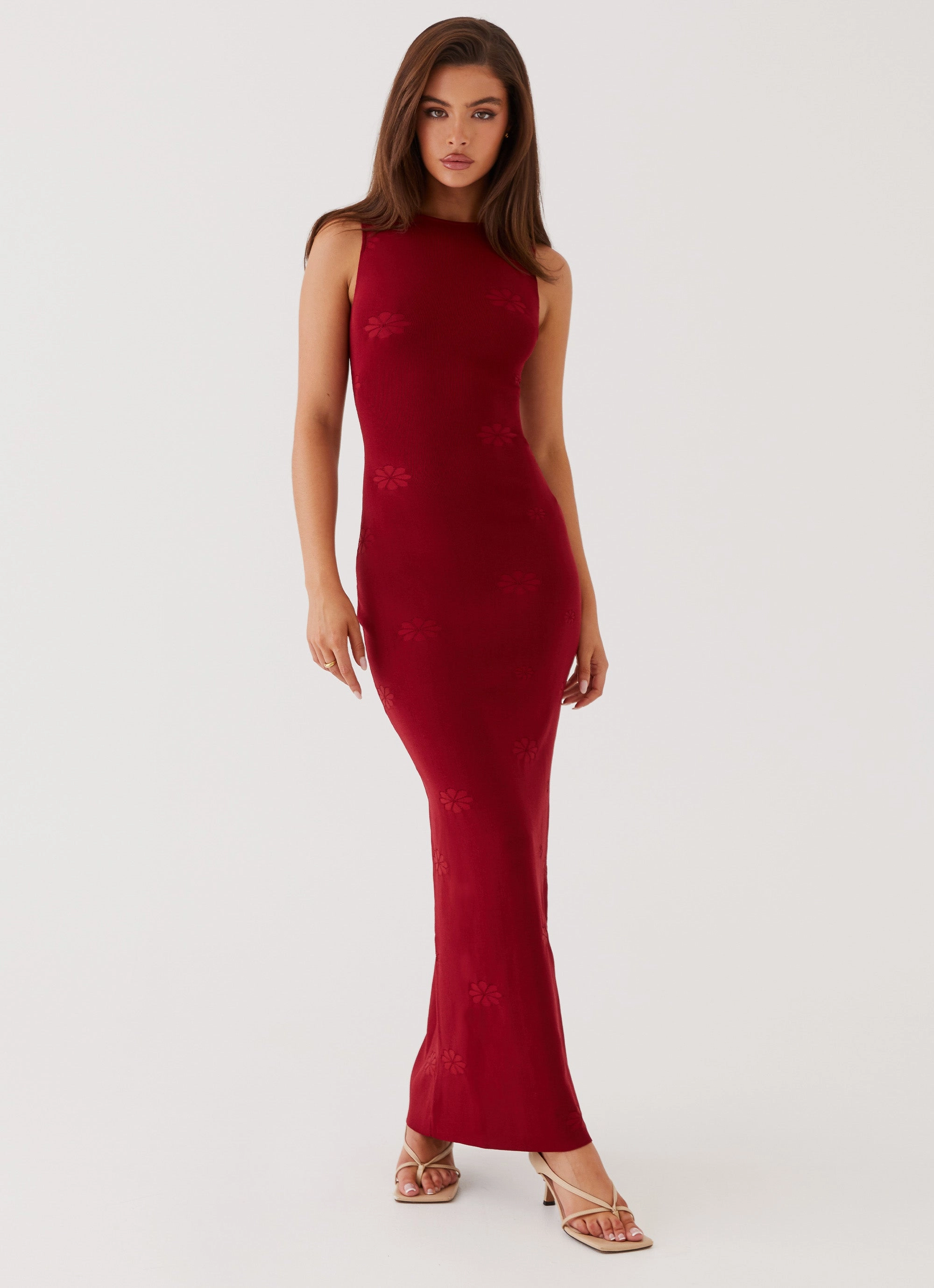 Holly Knit Maxi Dress - Red Evening Look Tiered-Skirt