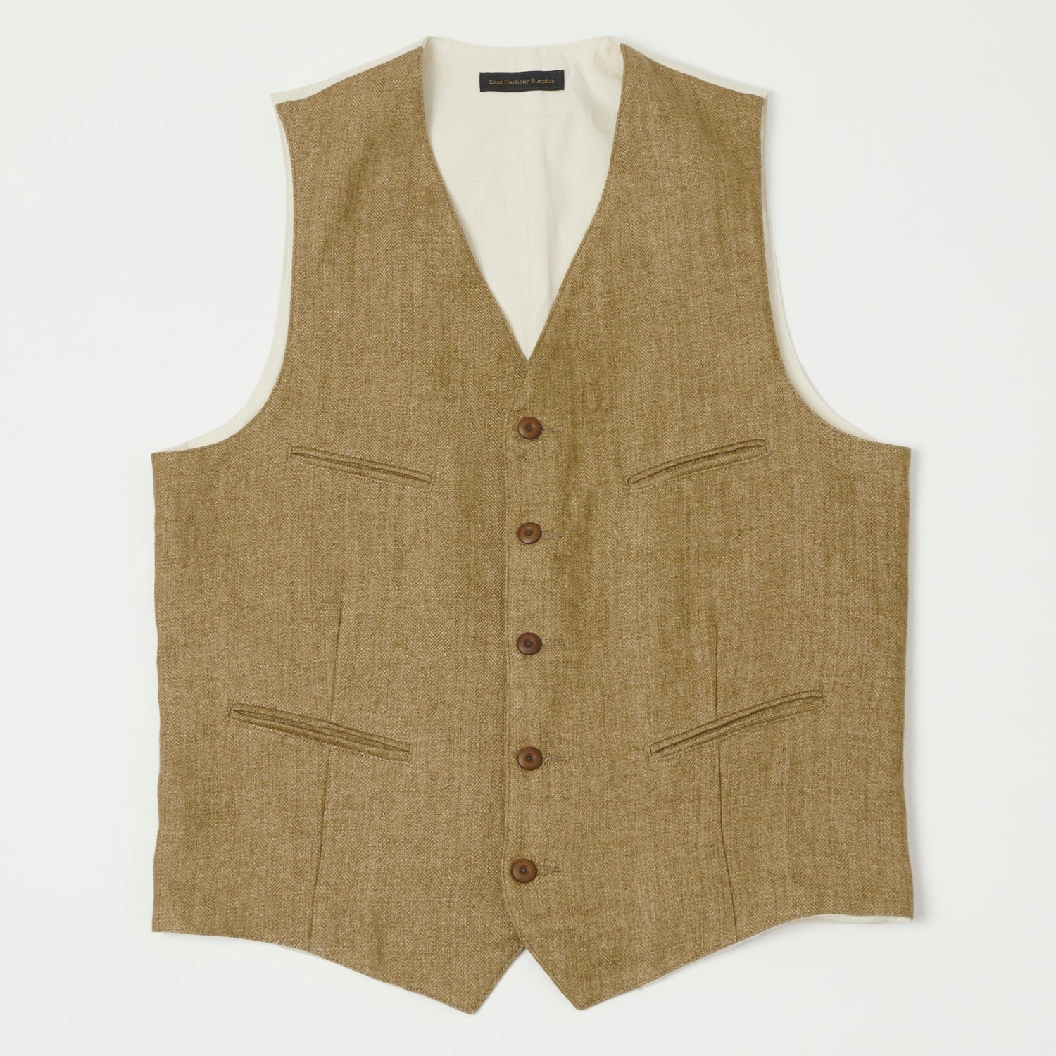 East Harbour Surplus 'Smith'  Vest - Herringbone Brown/White Flatlock stitching Adjustable