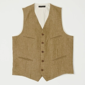 East Harbour Surplus 'Smith'  Vest - Herringbone Brown/White Flatlock stitching Adjustable