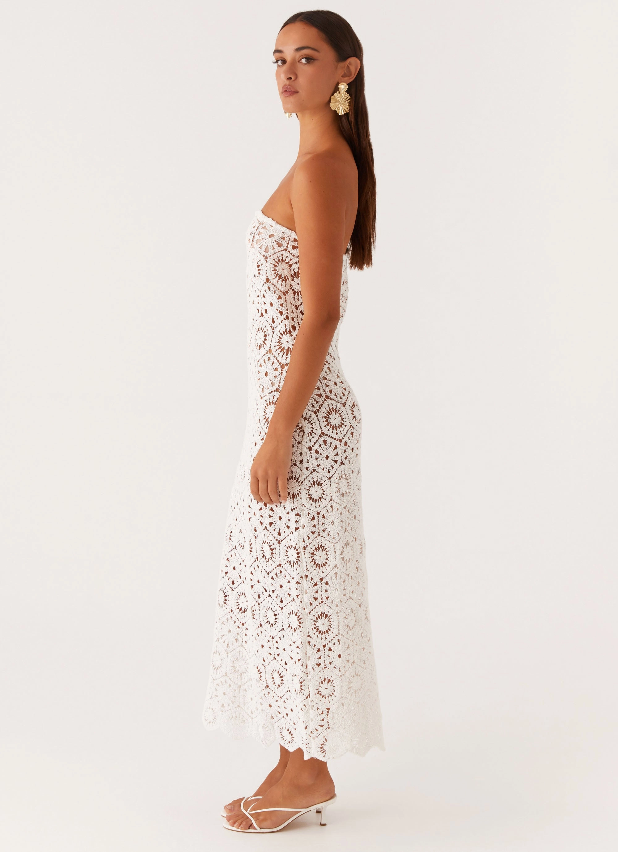 Kingsly Crochet Maxi Dress - White Unique Cut Modern Fit