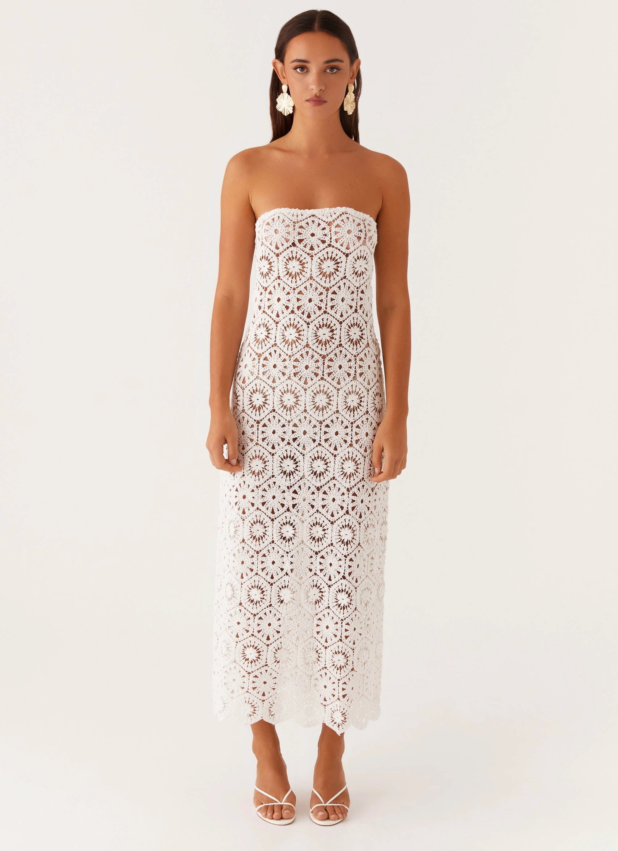 Kingsly Crochet Maxi Dress - White Geometric-pattern Fresh Glow