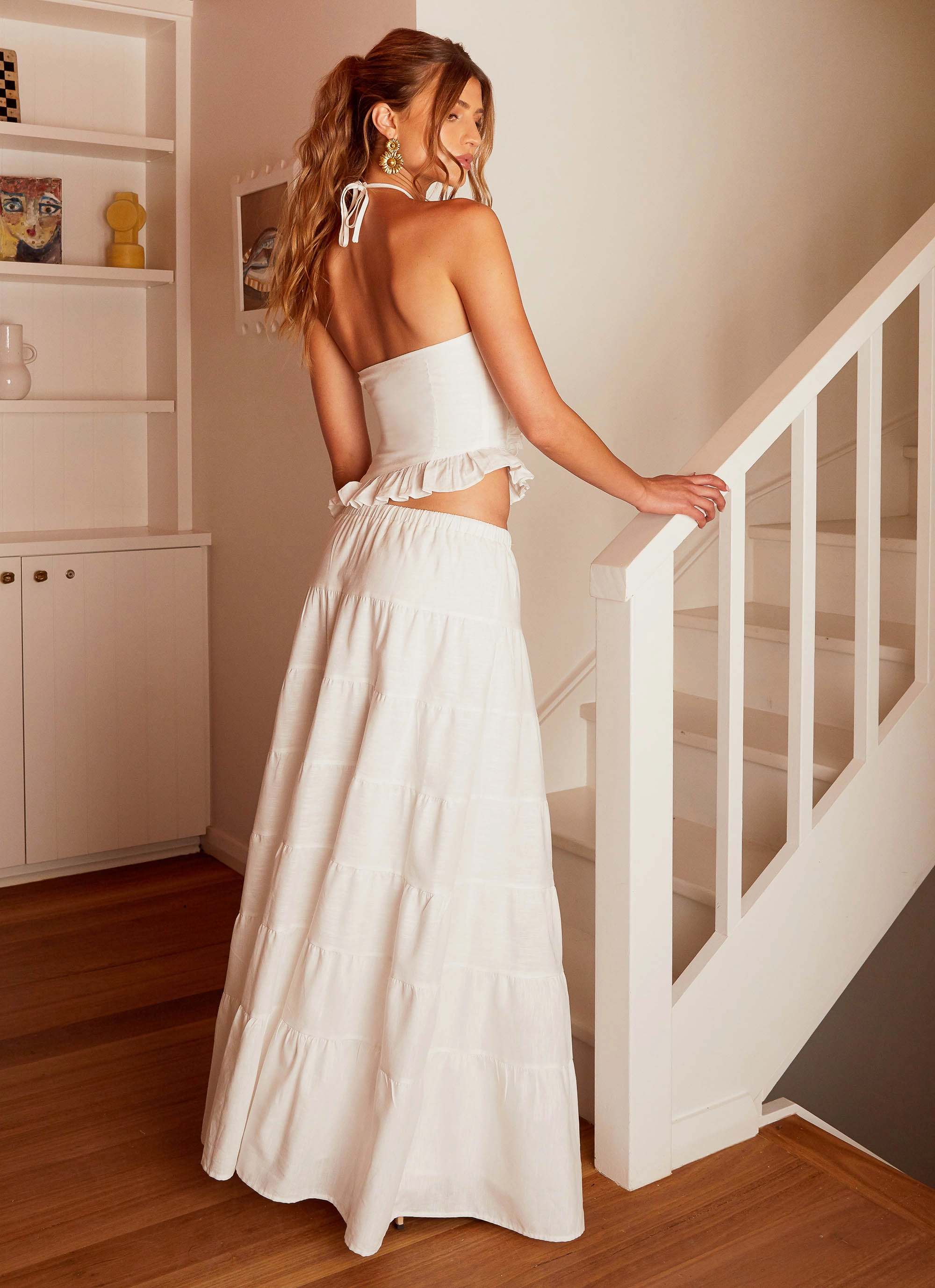 Mariella Linen Maxi Skirt - White Fresh Color
