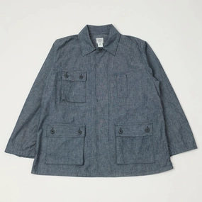 Urban Commute Trendy Accessory Post Overalls Chambray 'BDU' Field Jacket - Indigo