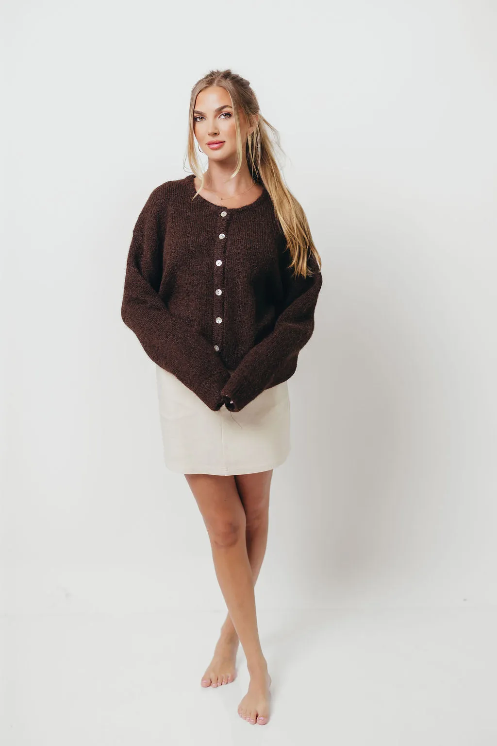 Texture Focus Lucas Cardigan Top in Dark Chocolate