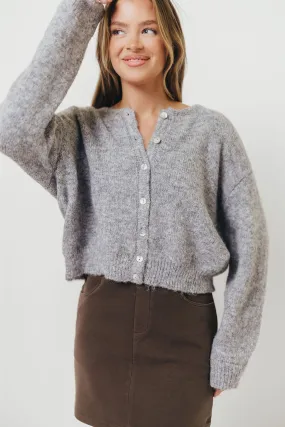 Lucas Cardigan Top in Heather Grey Ribbed Hemline Hypoallergenic Fiber