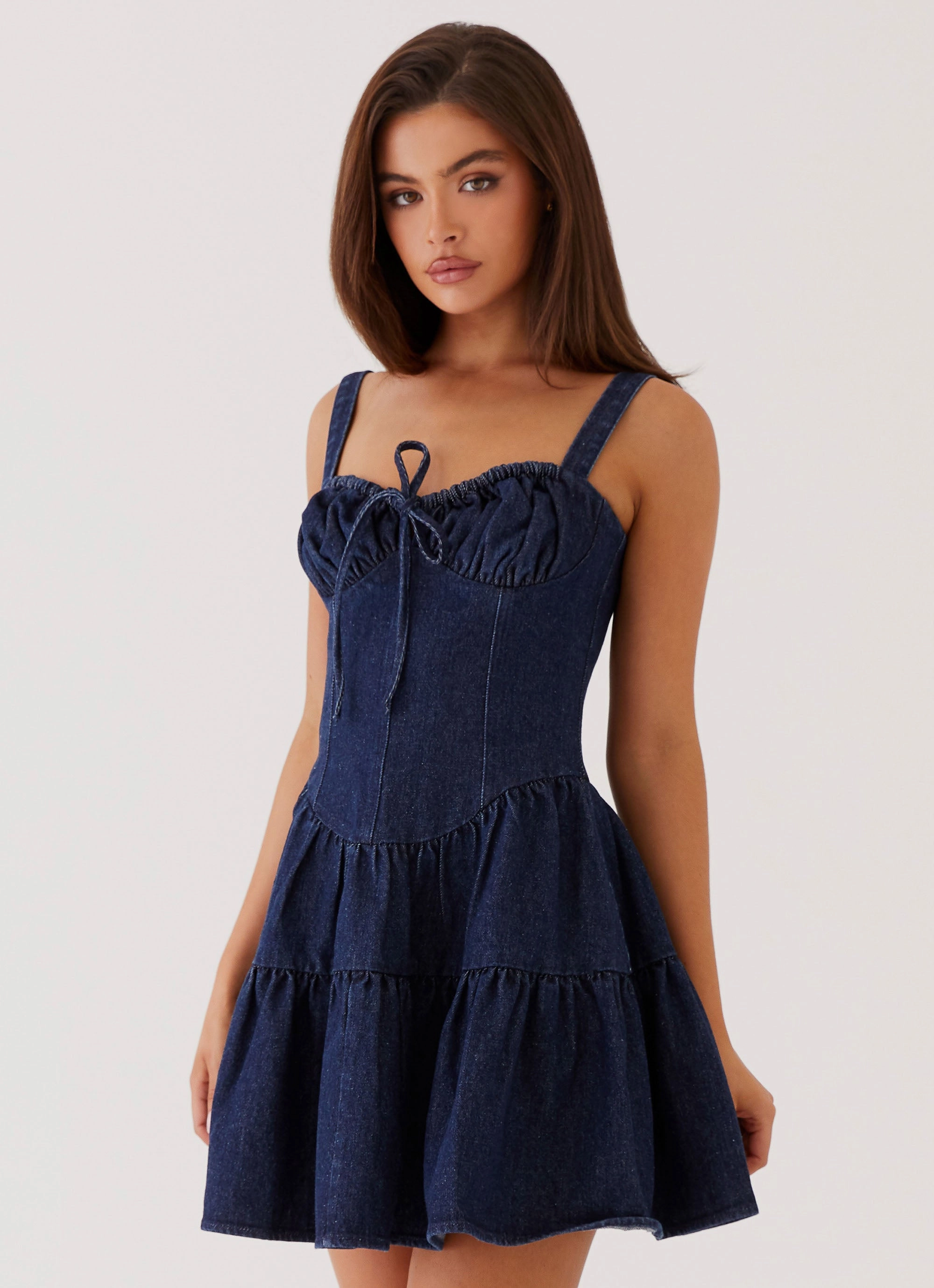 Lucie Denim Mini Dress - Indigo Sculpted Form