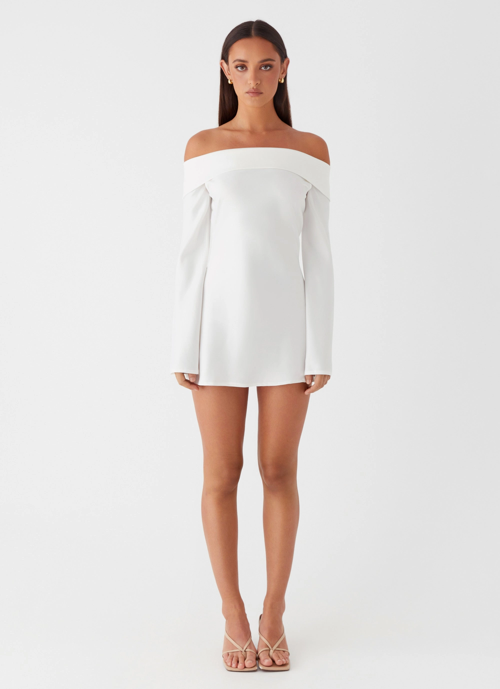 Relaxed and Elegant Night Vibes Lumina Long Sleeve Mini Dress - White