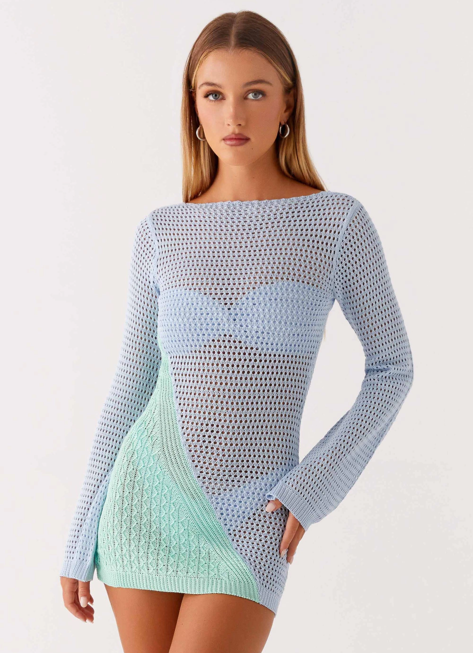 Slim Shape Mood Booster Estie Long Sleeve Crochet Mini Dress - Multi