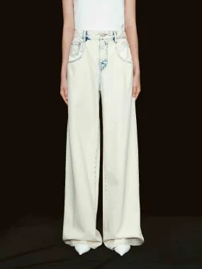 Classic Wear Morning Stroll Zero Waste Pattern Design Snow Washed Blue Wide Jeans