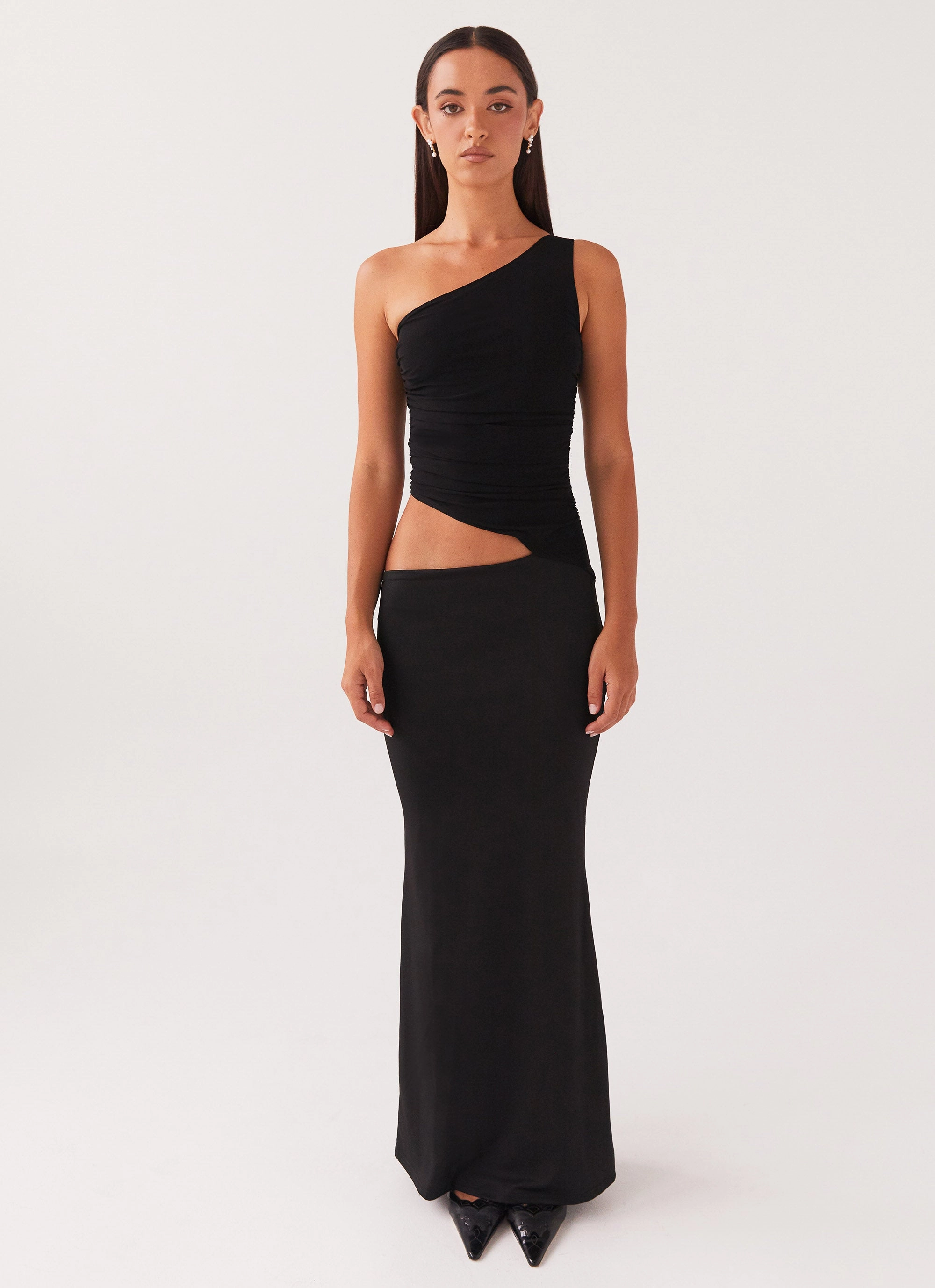 Seranella One Shoulder Maxi Dress - Black Soft Finish