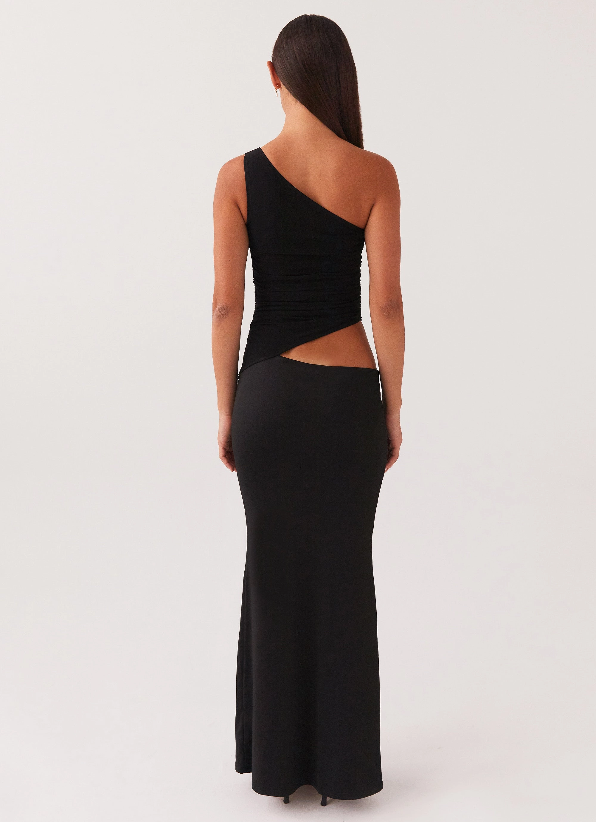 Date night Evening Event Seranella One Shoulder Maxi Dress - Black