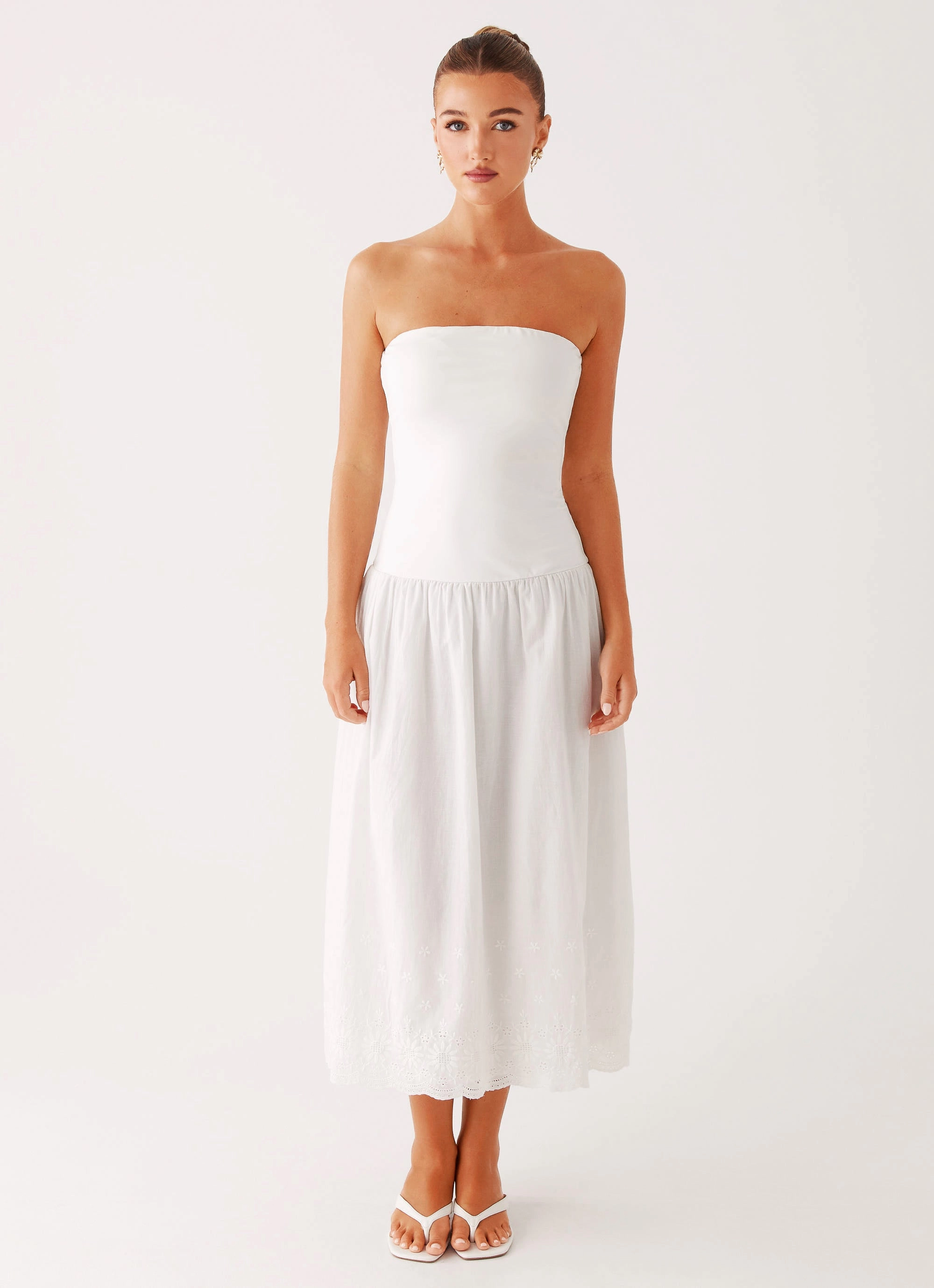 Cherry Skies Midi Dress - White monochrome