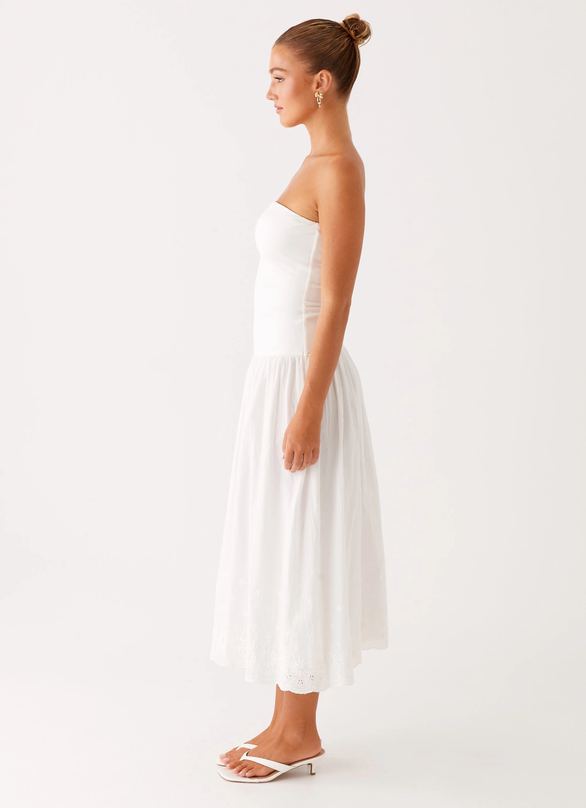 Cherry Skies Midi Dress - White Chic beachwear dress Silk Flow