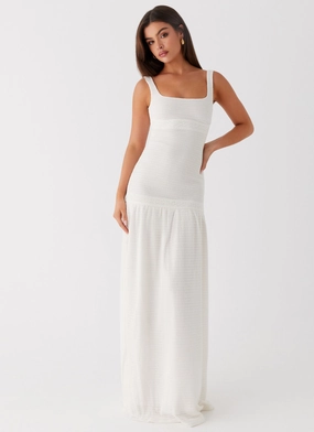 Bishop-Sleeve Breathable-Lining Lyrical Maxi Dress - Ivory