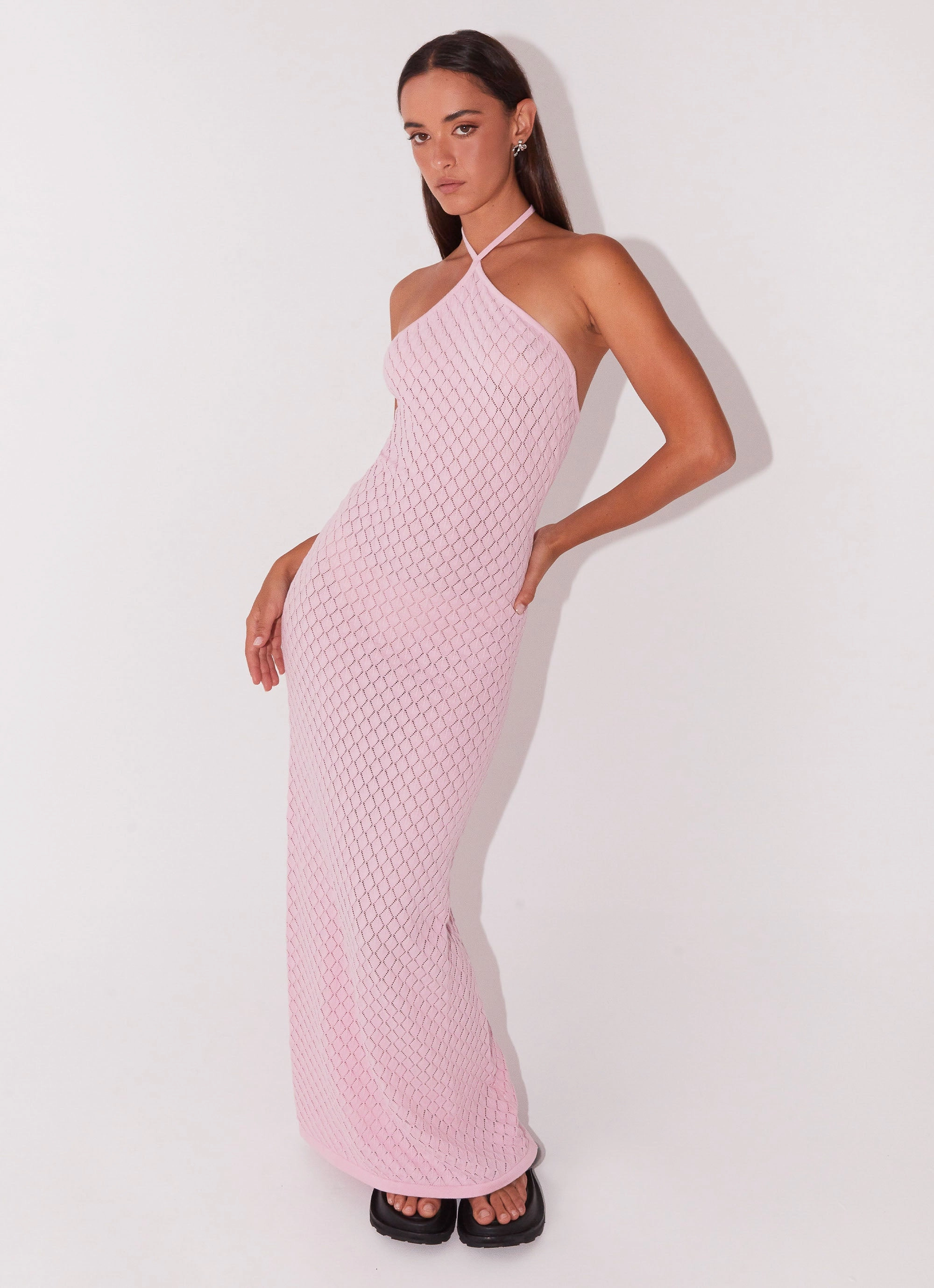 Madsy Knit Maxi Dress - Rose Pink Panelled-Design Flowing Lines