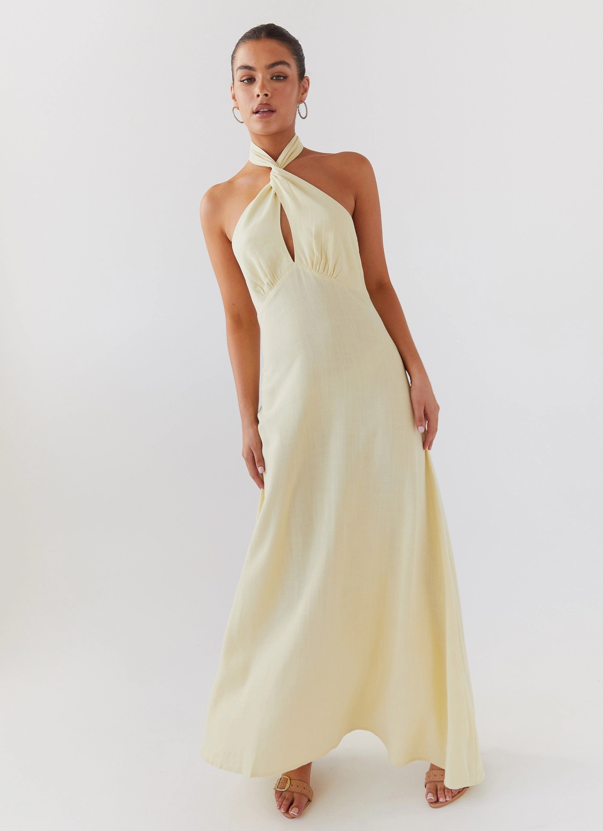 Chic Layers Work Chic Adrienne Linen Maxi Dress - Lemon