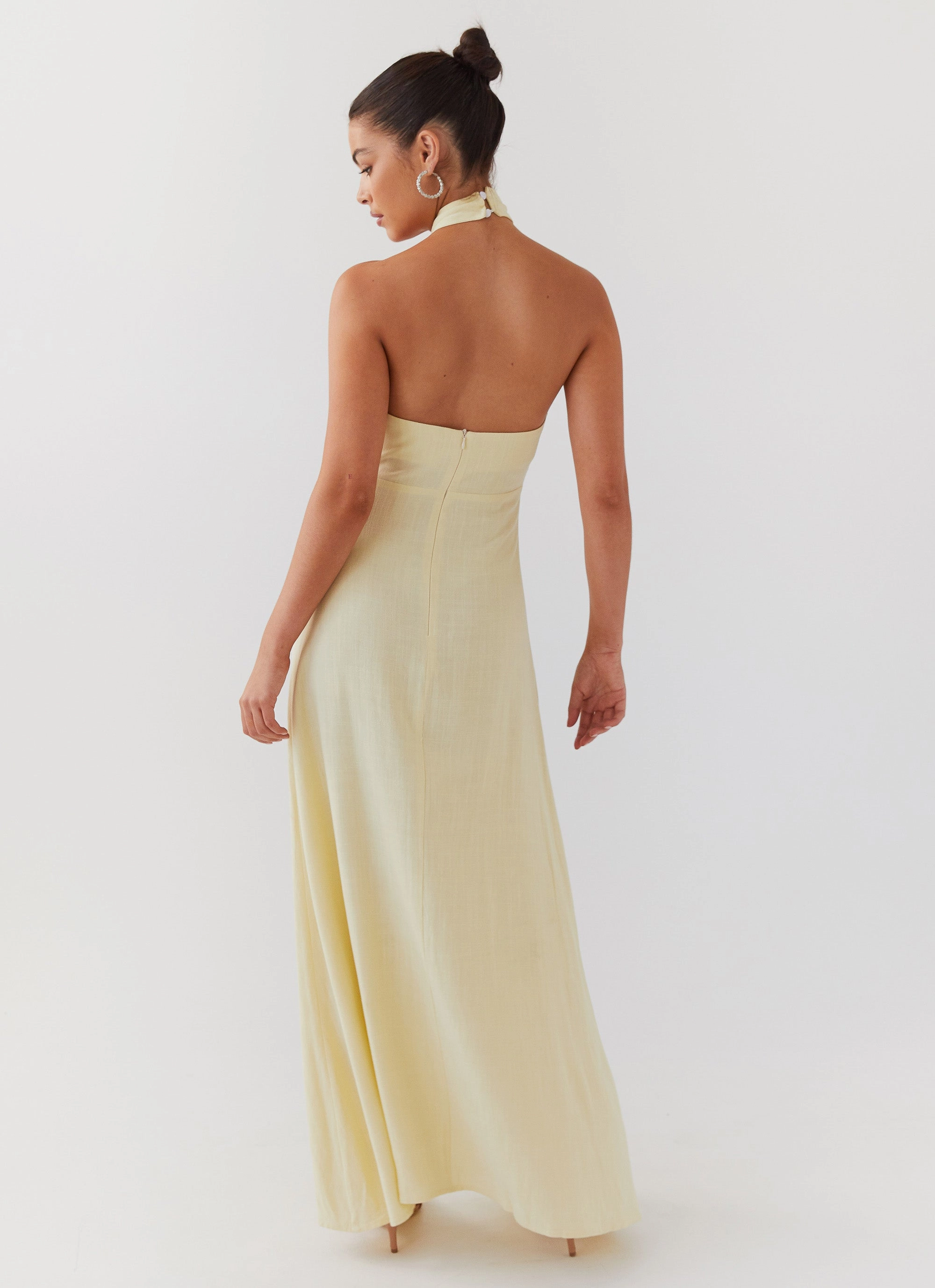 Adrienne Linen Maxi Dress - Lemon Easy Drape