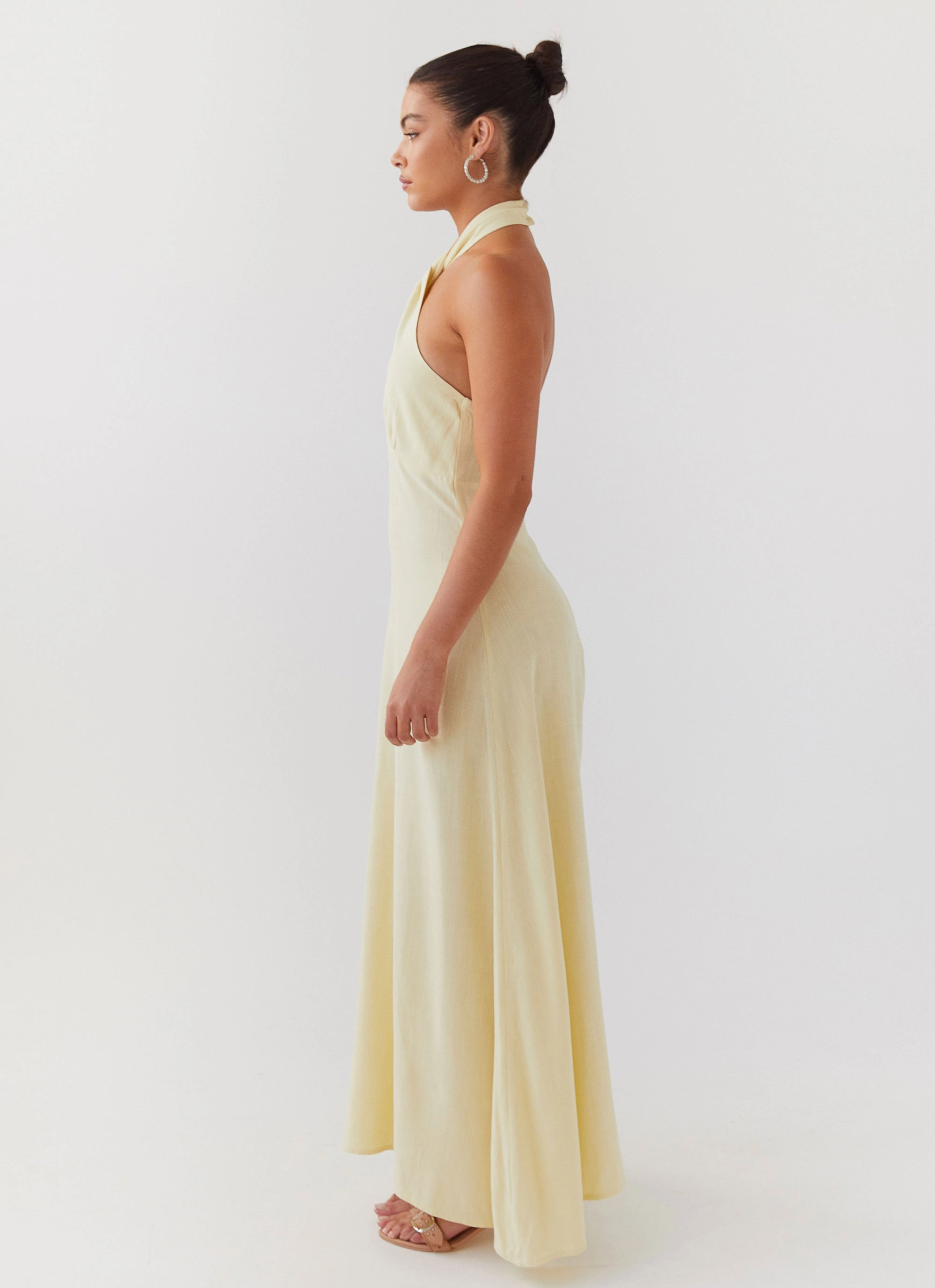 Minimal Cut Adrienne Linen Maxi Dress - Lemon