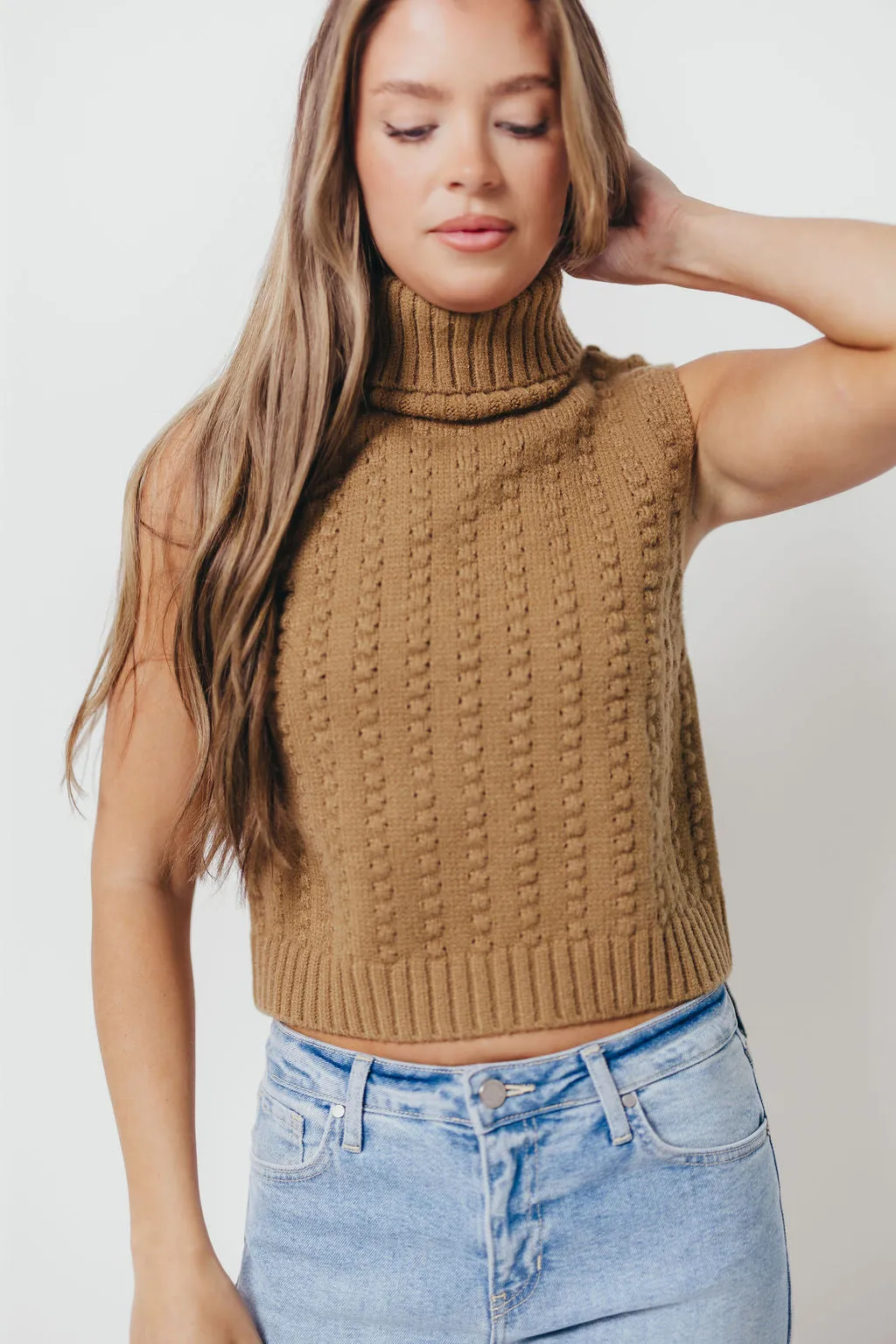 Mandi Sweater Vest in Camel Lightweight Stretch Fabric Chill Vibe
