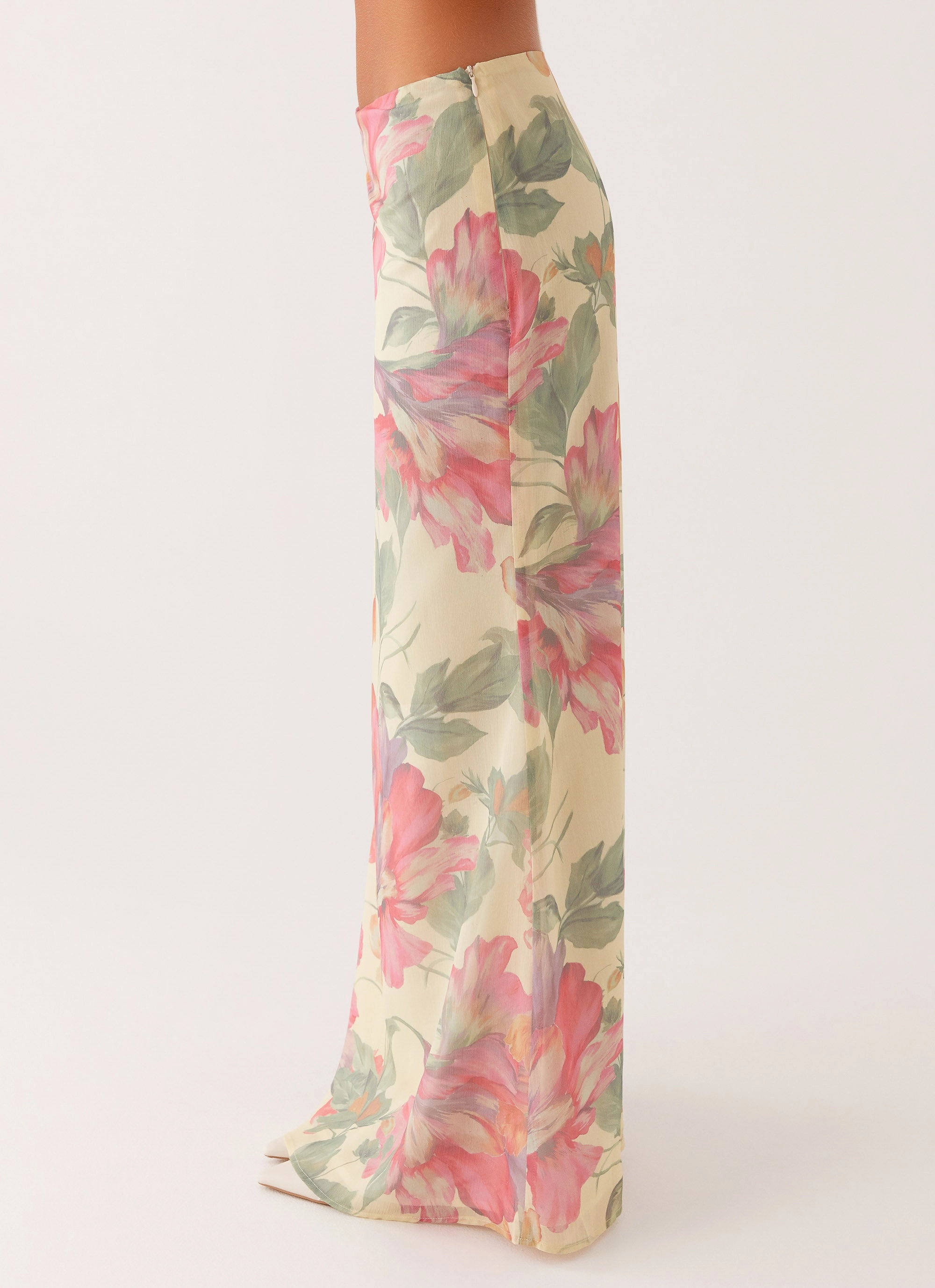 Cool Simplicity Satin Glow Soulful Low Rise Maxi Skirt - Yellow Peony