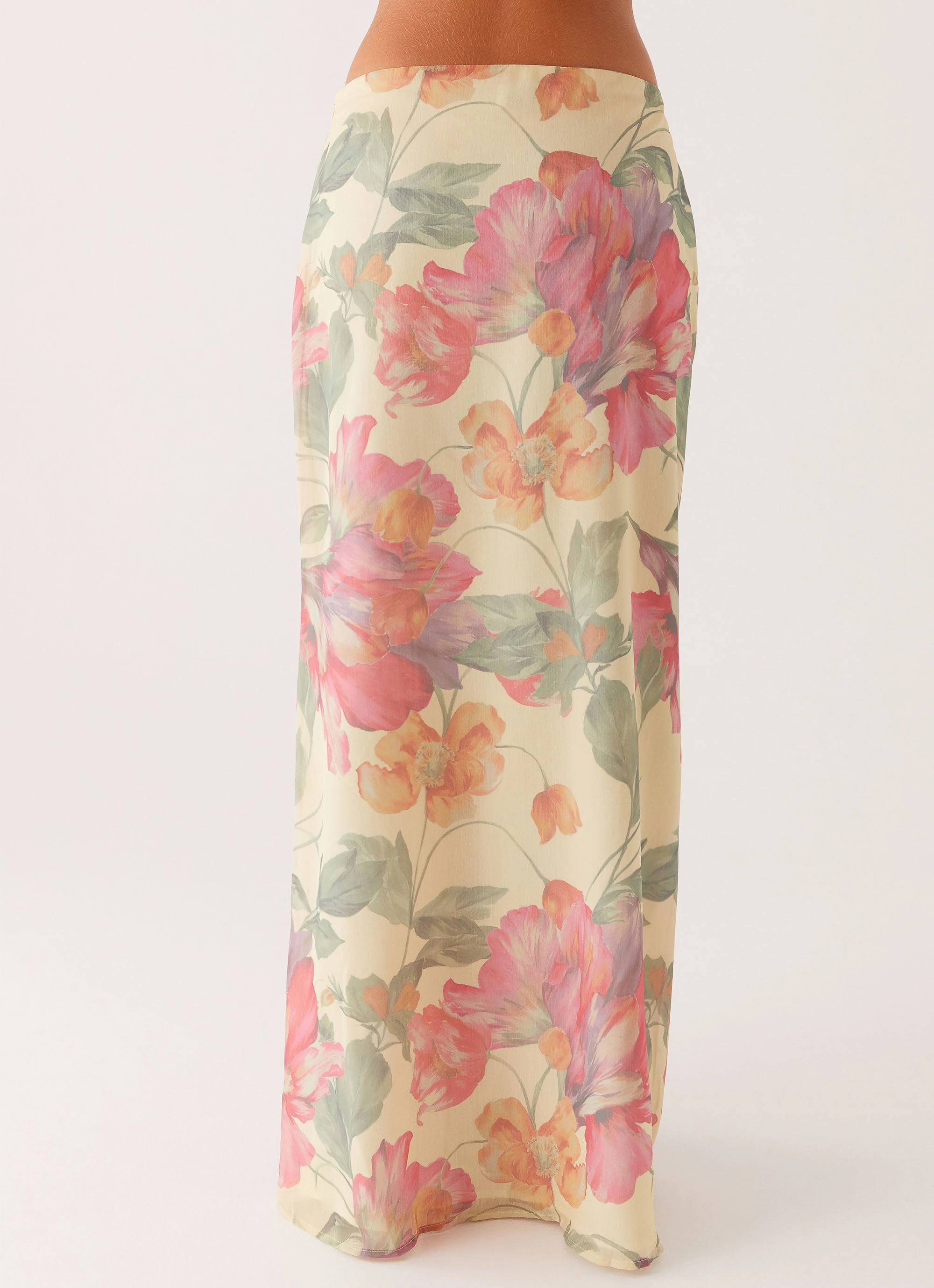 Texture Blend Soulful Low Rise Maxi Skirt - Yellow Peony