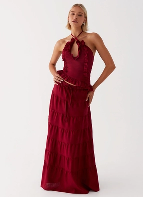 Event Perfect Mariella Linen Maxi Skirt - Maroon
