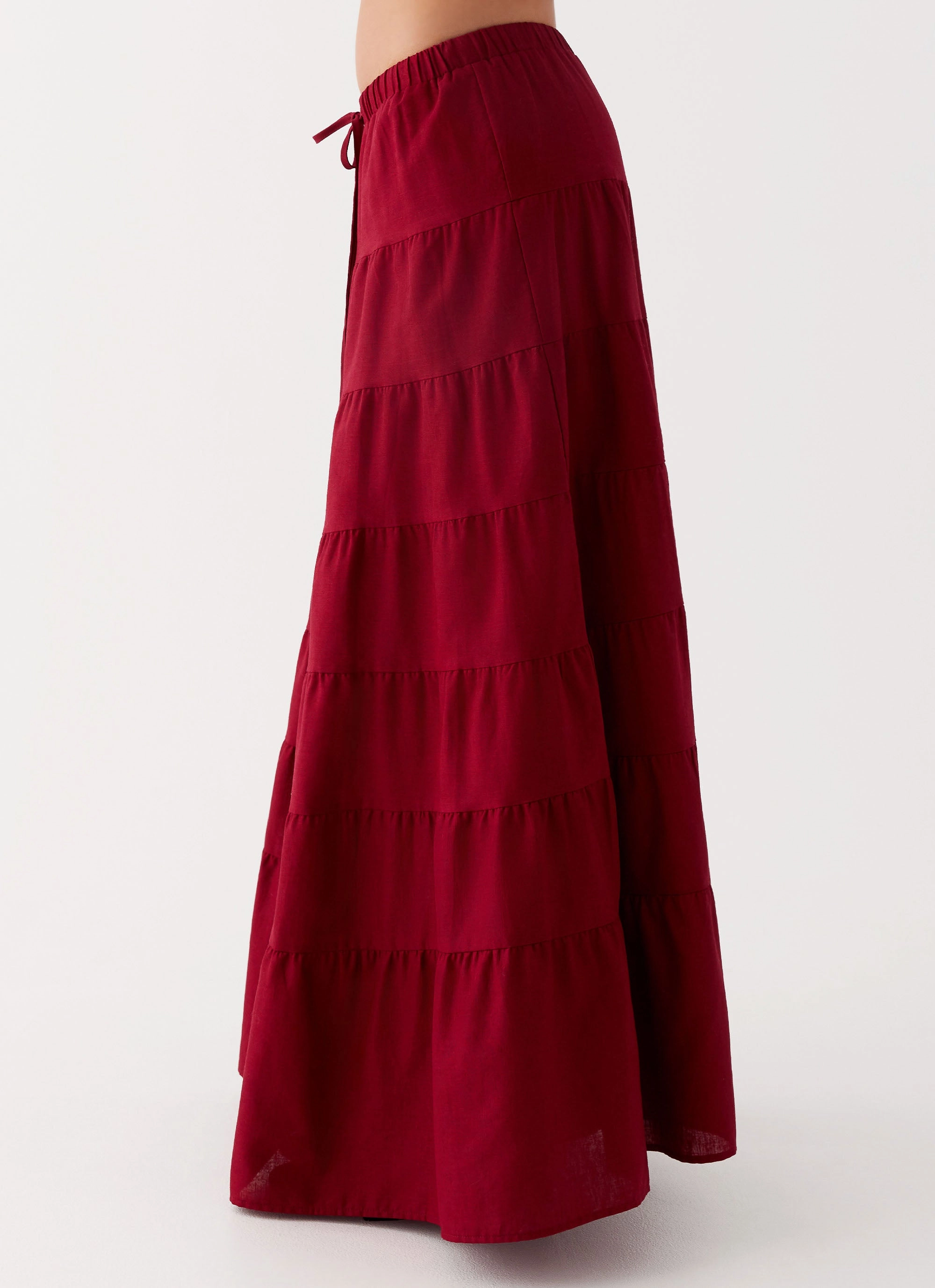Pleat-Front Mariella Linen Maxi Skirt - Maroon