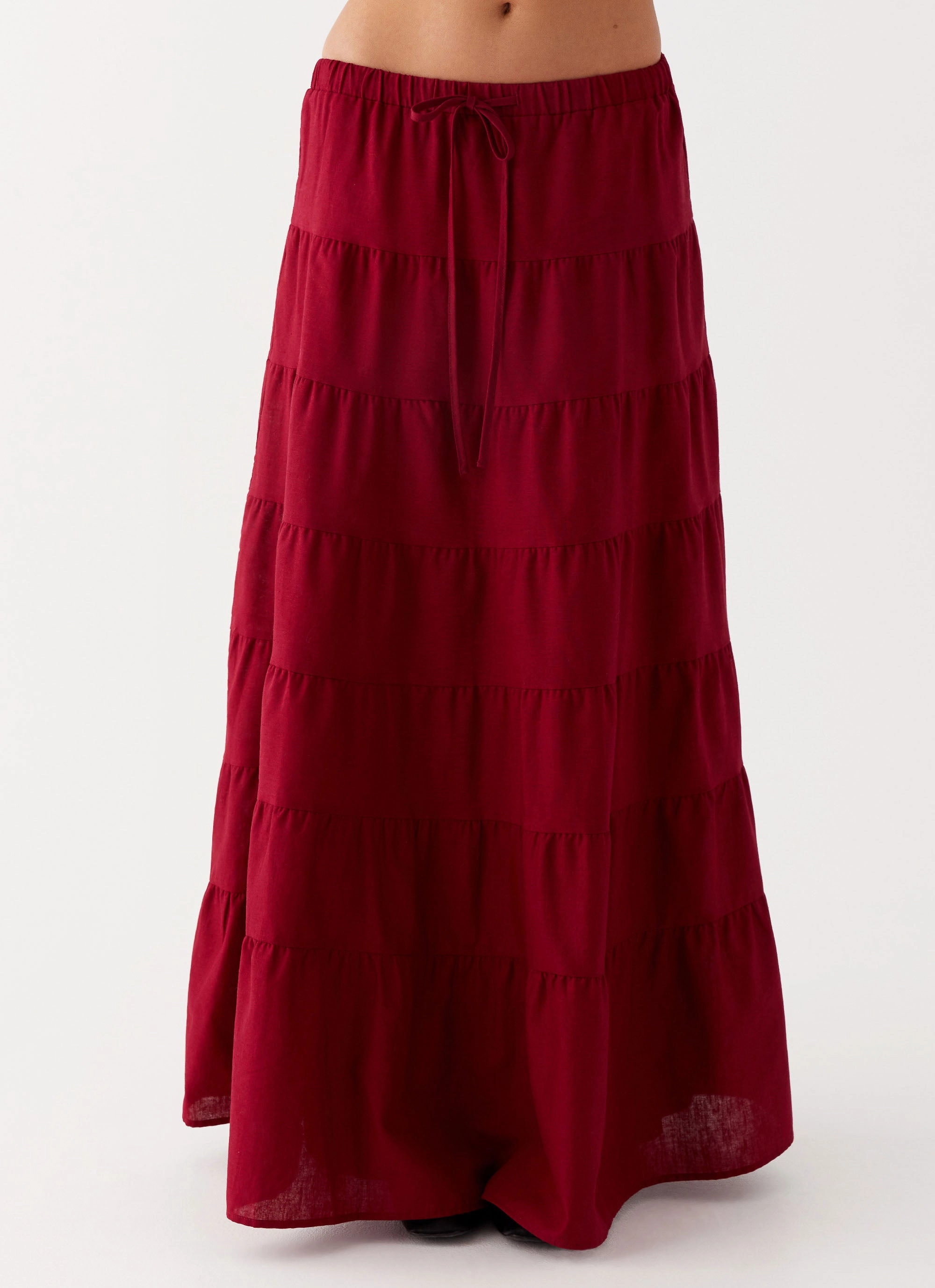 Basic essential Mariella Linen Maxi Skirt - Maroon