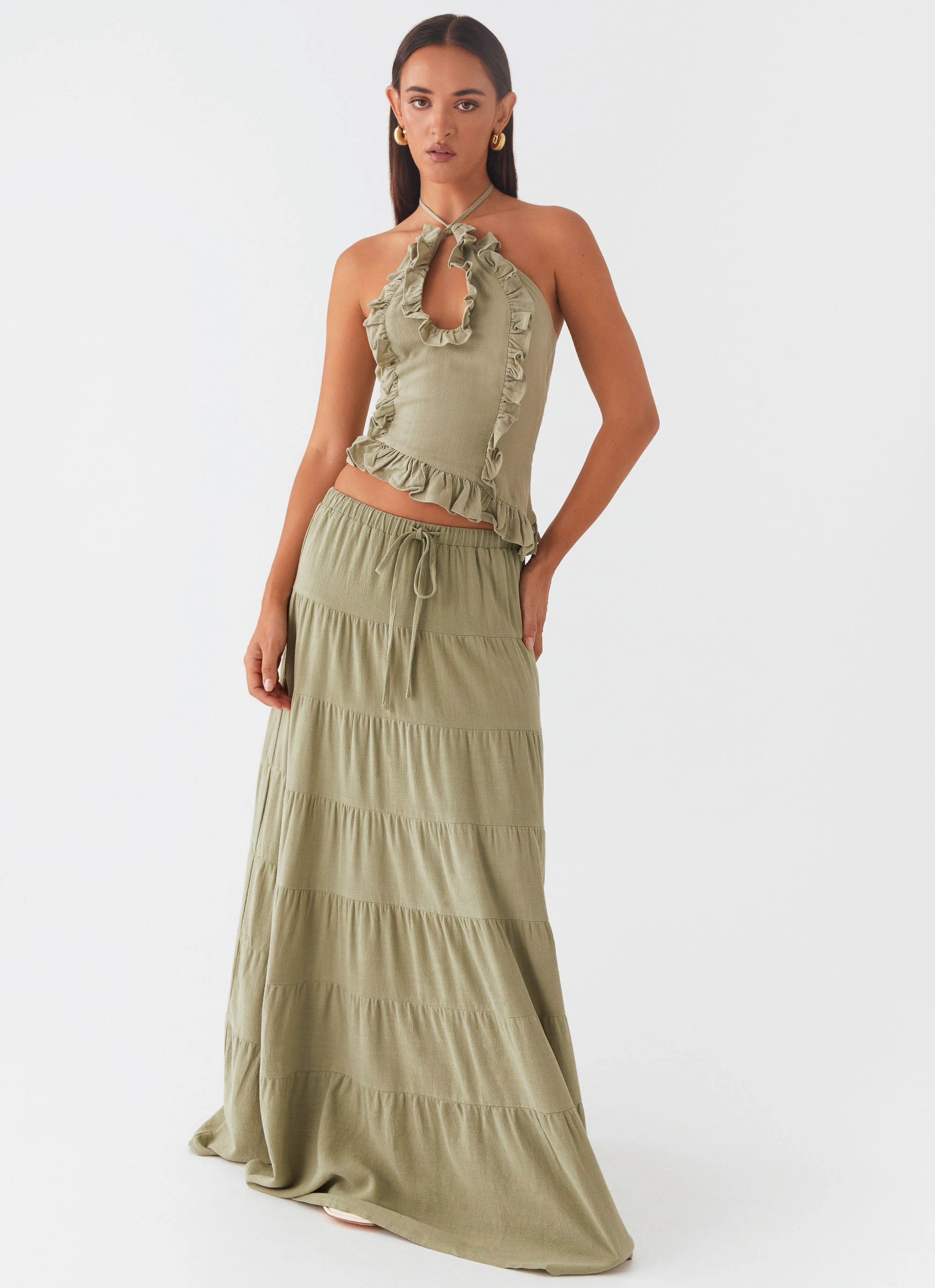 Light Aesthetic Mariella Linen Maxi Skirt - Sage