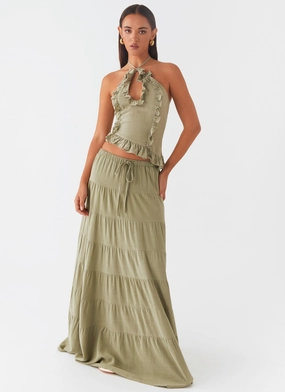 Light Aesthetic Mariella Linen Maxi Skirt - Sage