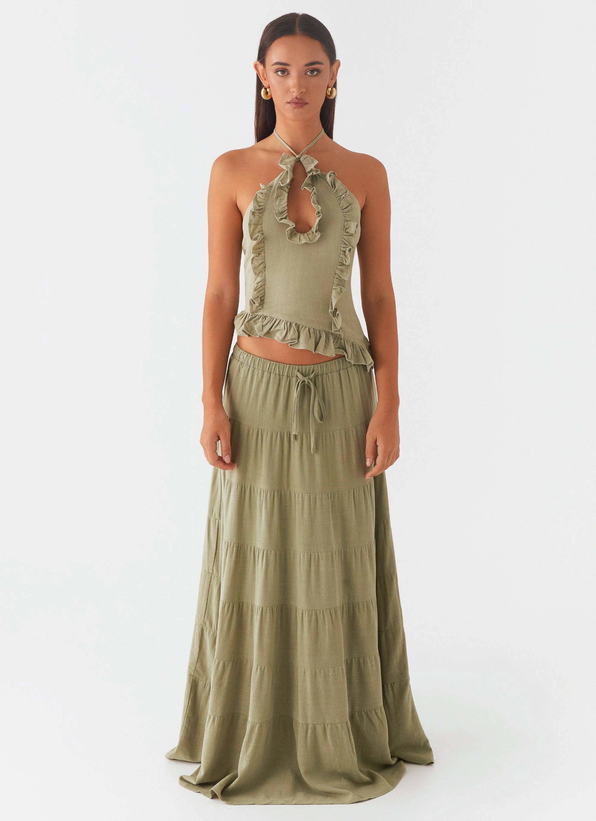 Mariella Linen Maxi Skirt - Sage Lightweight Wear Work Comfort