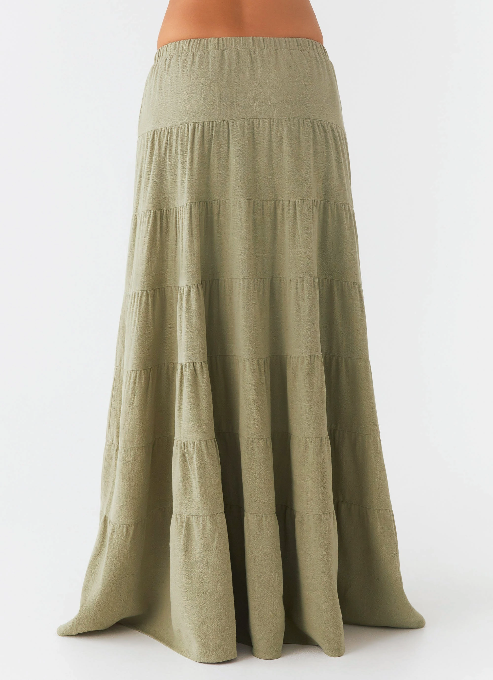 Mariella Linen Maxi Skirt - Sage Slim Silhouette Layered Form