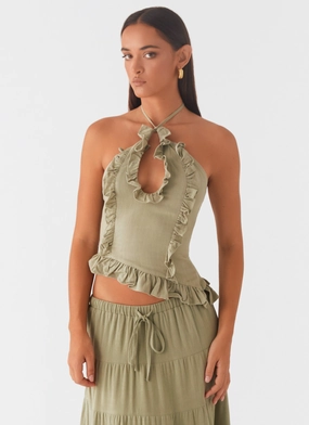 Mariella Linen Top - Sage Country View