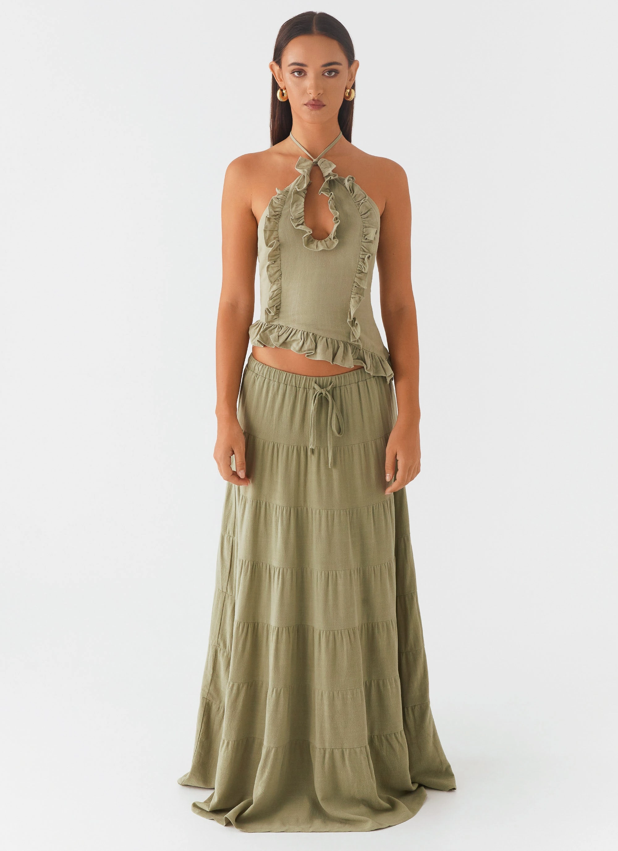 Mariella Linen Top - Sage Evening Look